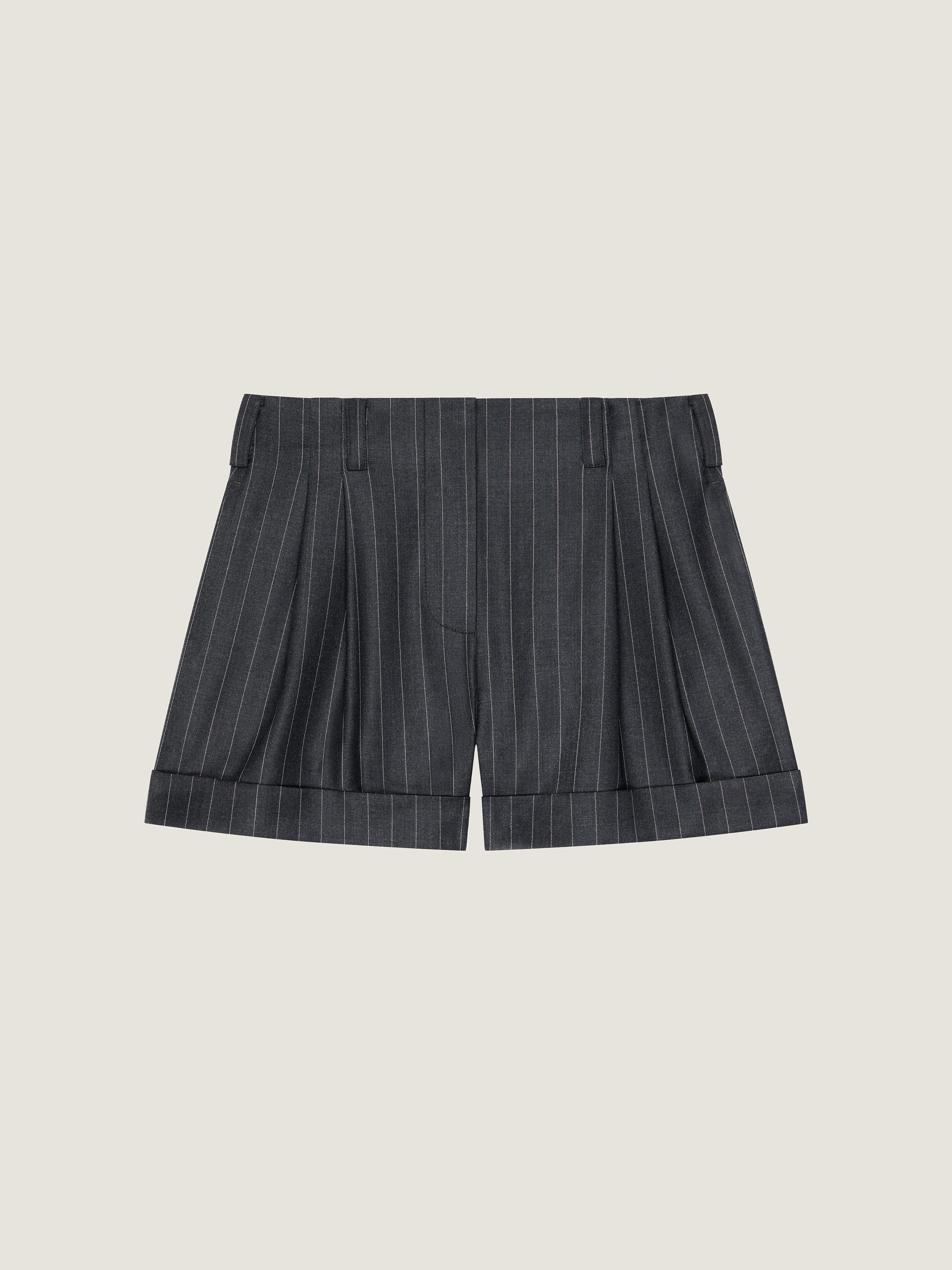 Givenchy Double Pleat Striped Shorts In Wool In Black