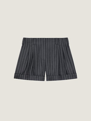 Short rayé double plis en laine