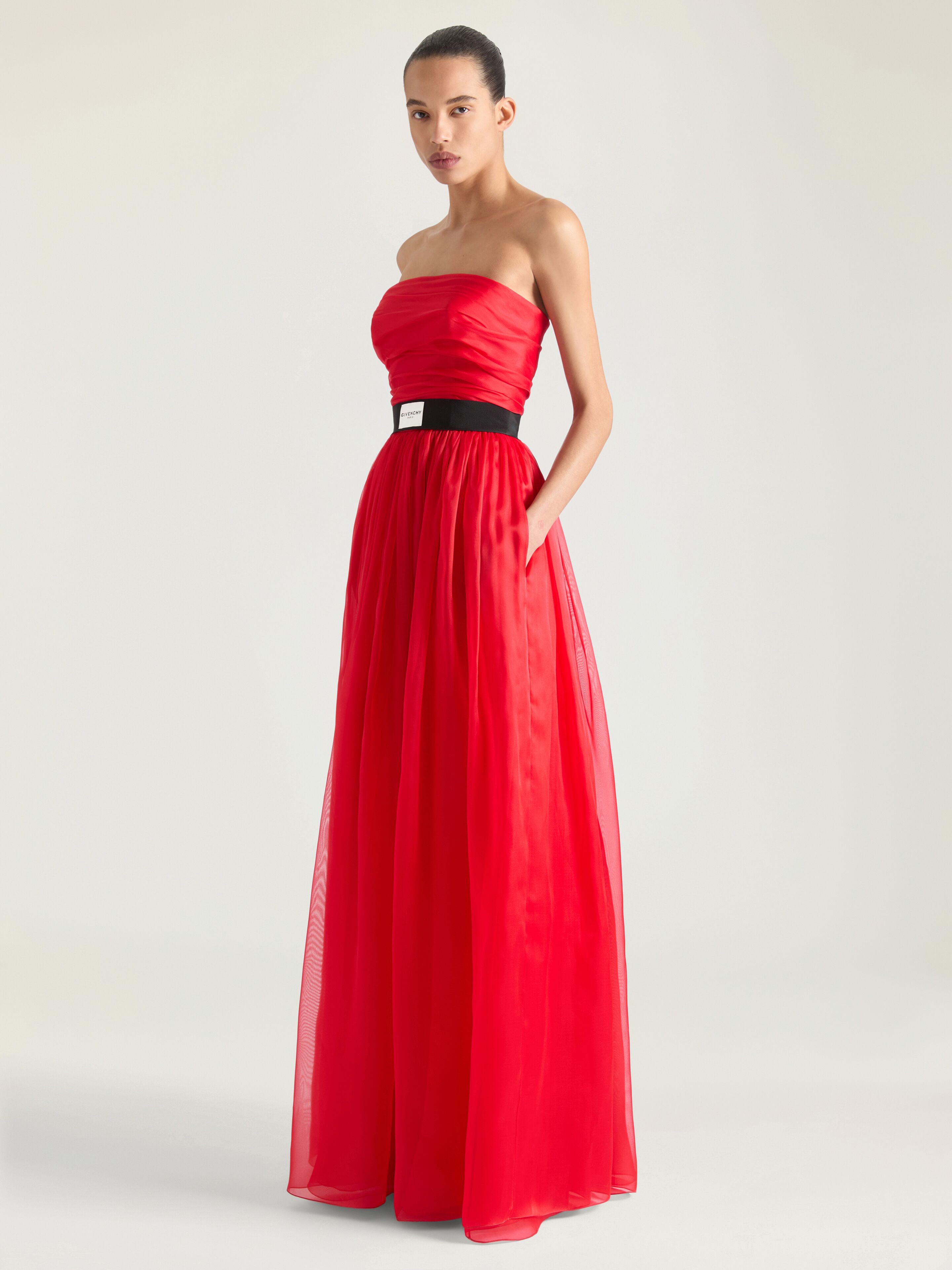 Bustier evening dress in organza in - vermillon | Givenchy US