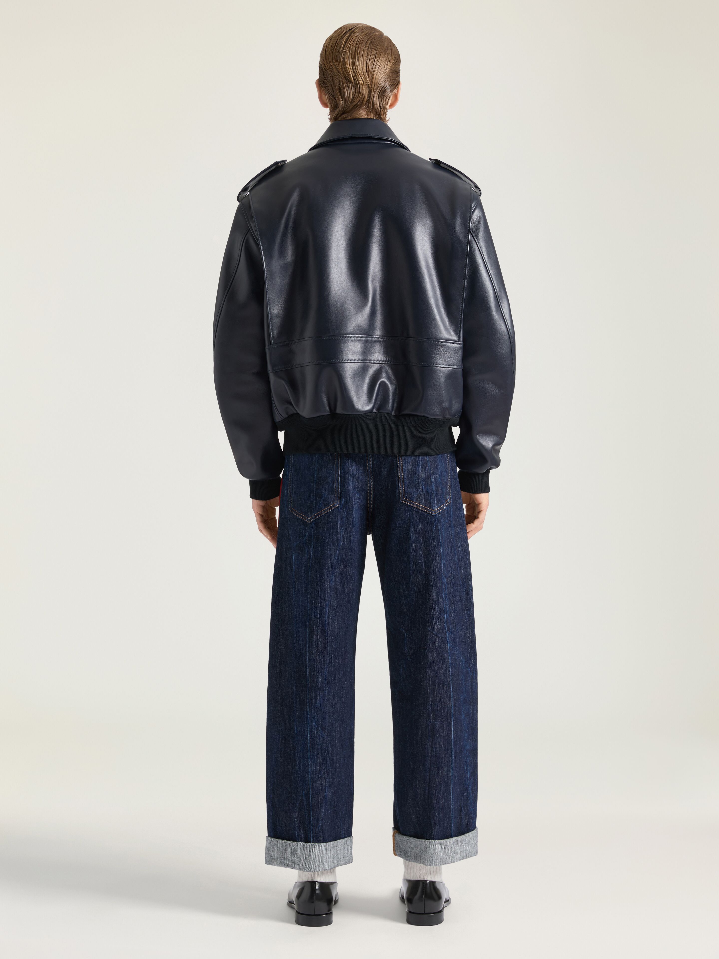 Aviator jacket in leather in - dark navy | Givenchy US