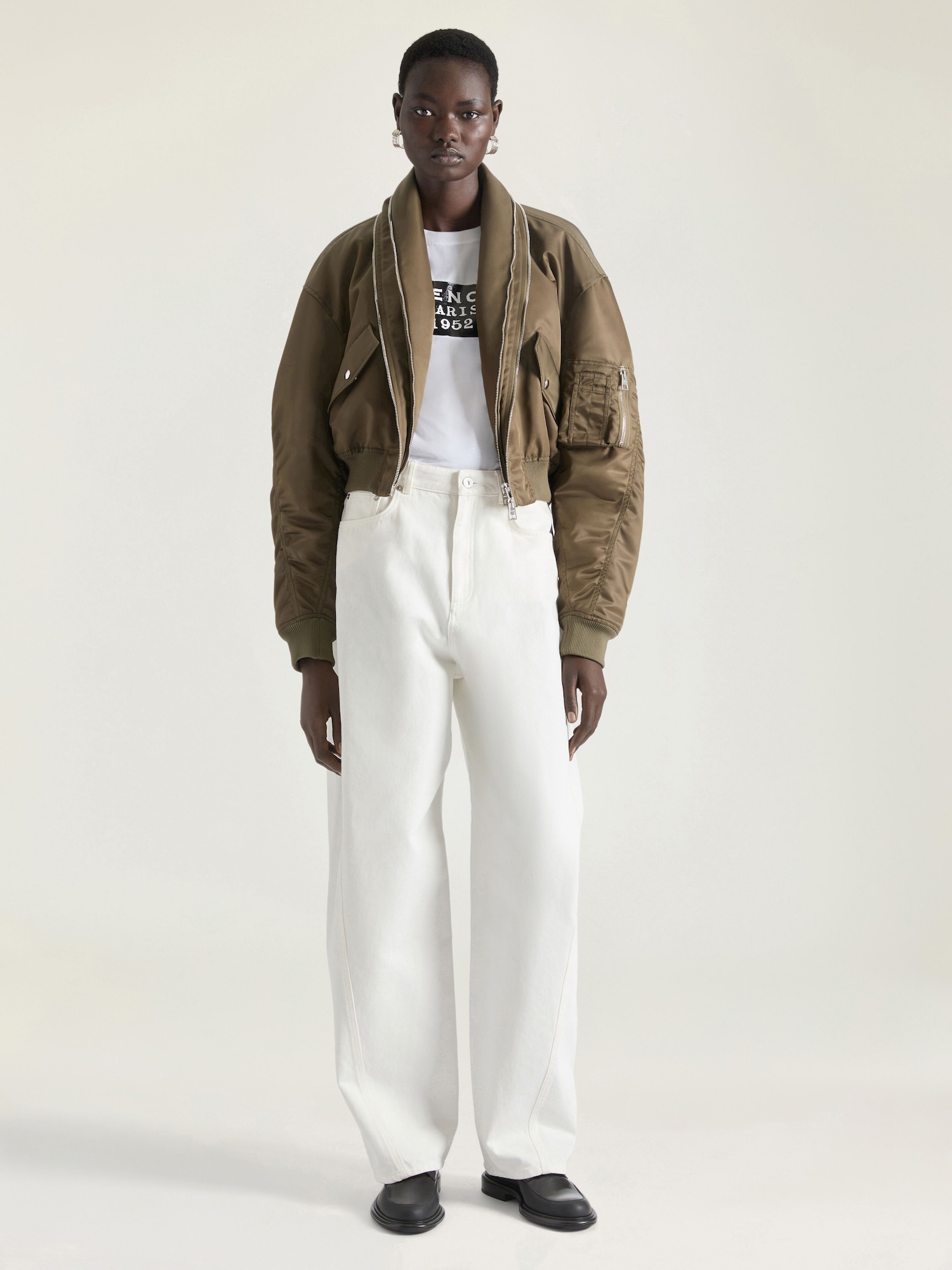 Bomber with zipped shawl collar in nylon