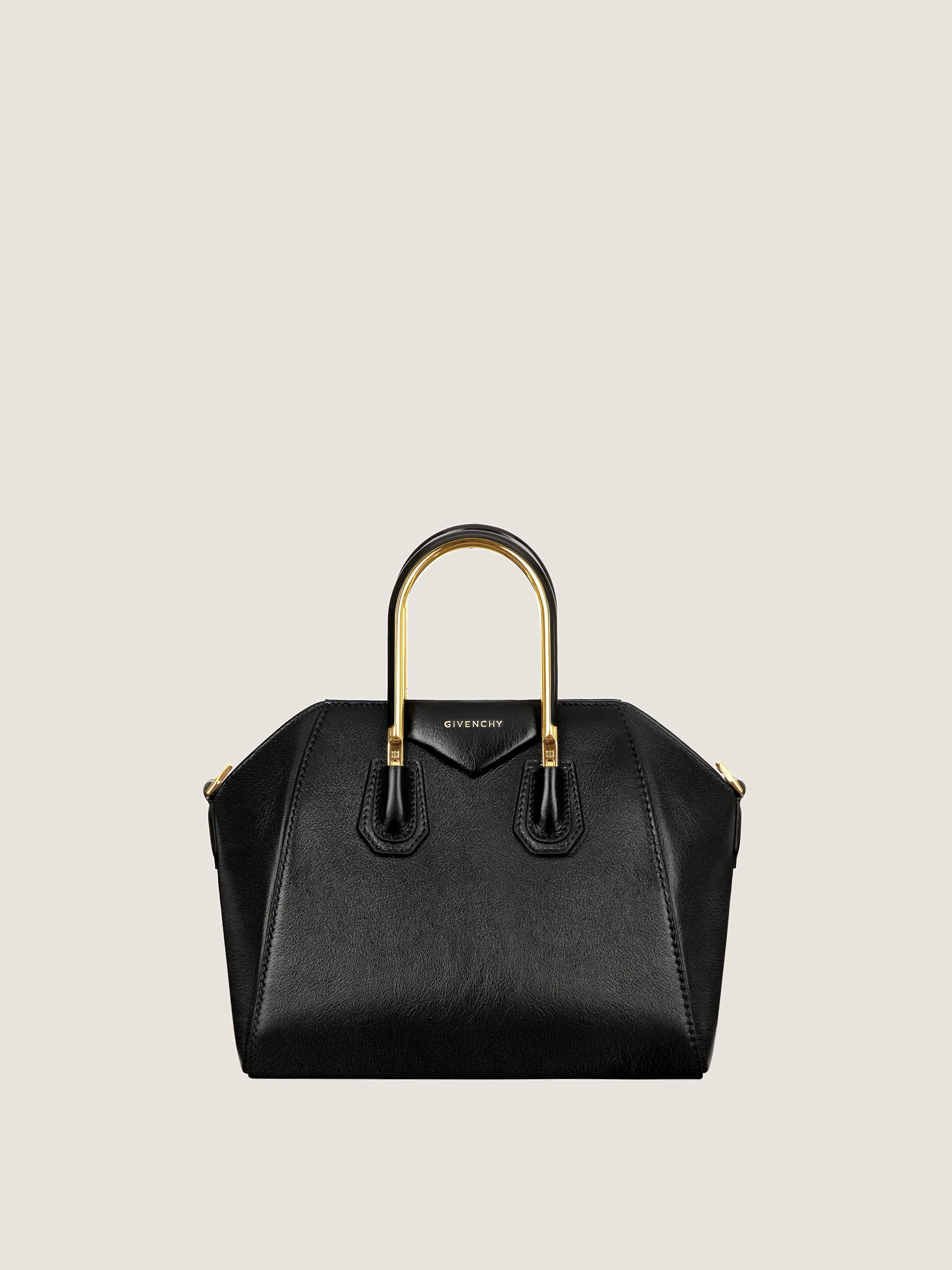 Mini Antigona bag in leather with metal handles in - black