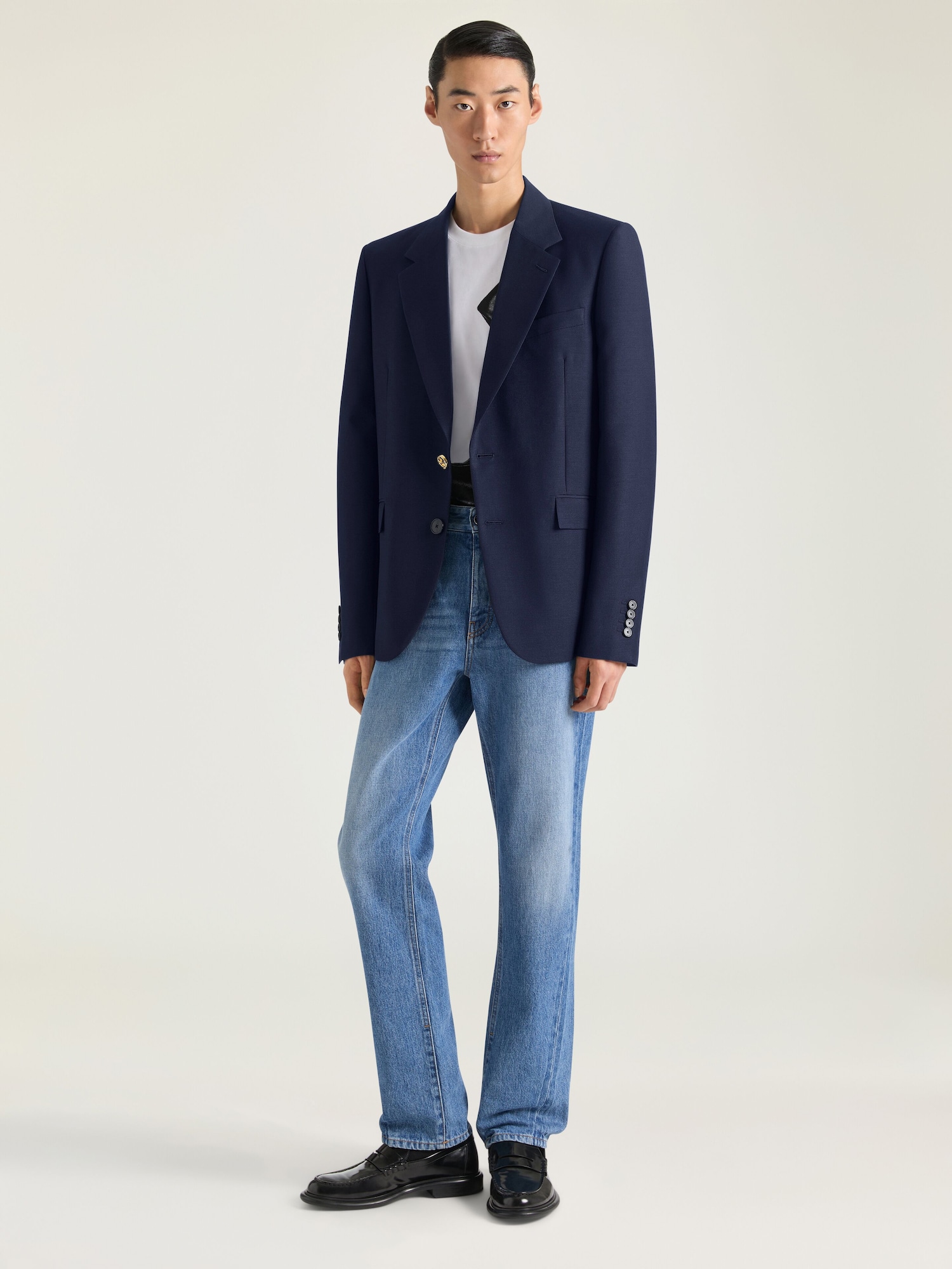 Single-breasted blazer in wool and mohair