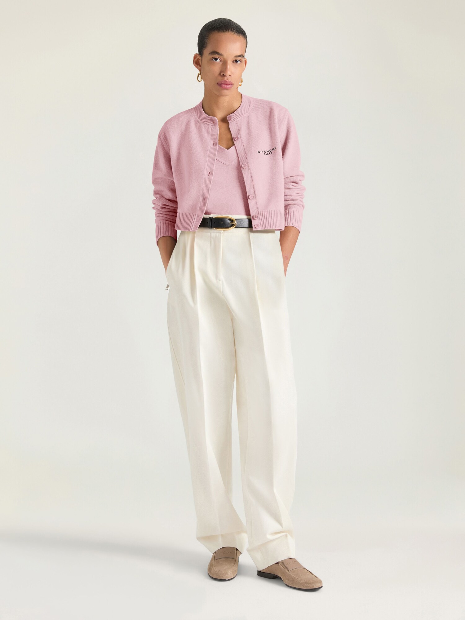 Cropped cardigan in wool and cashmere