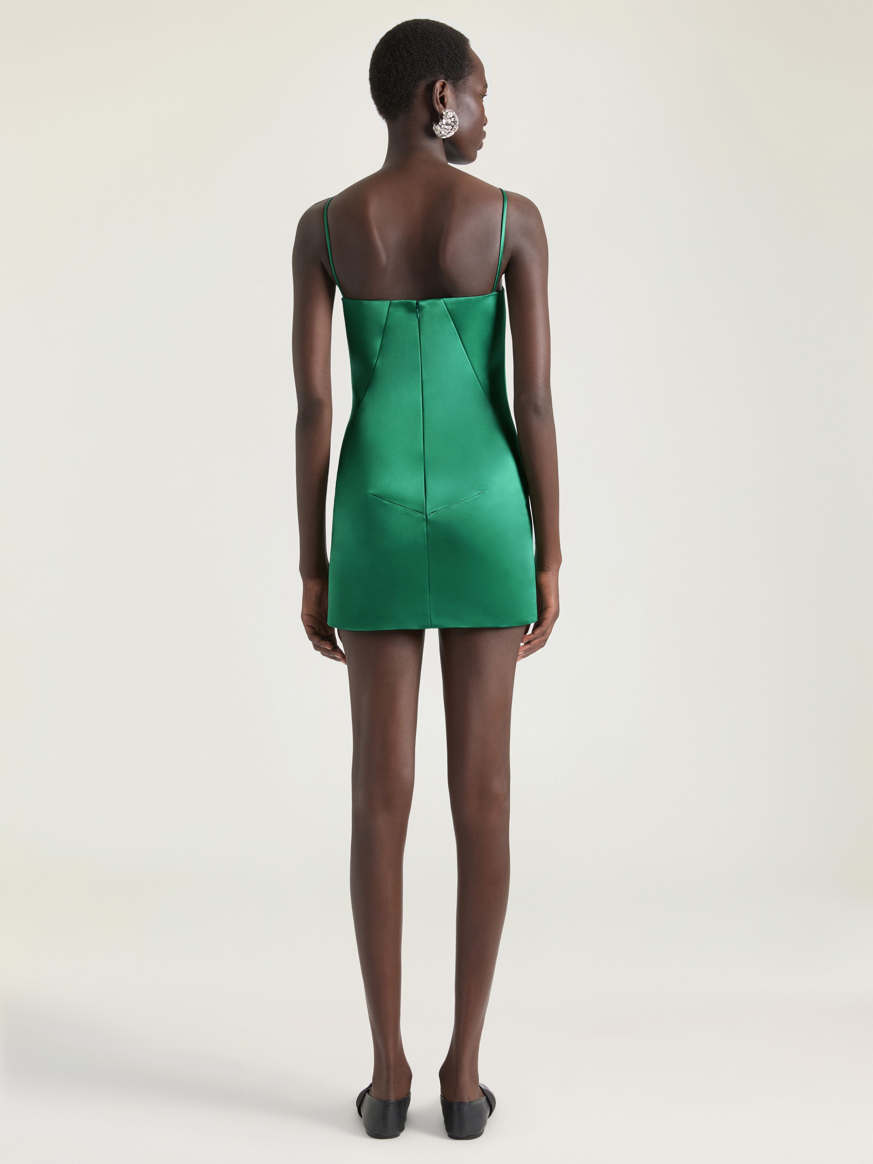Sliced mini dress in satin in - emerald green - BW22K71YG0-320