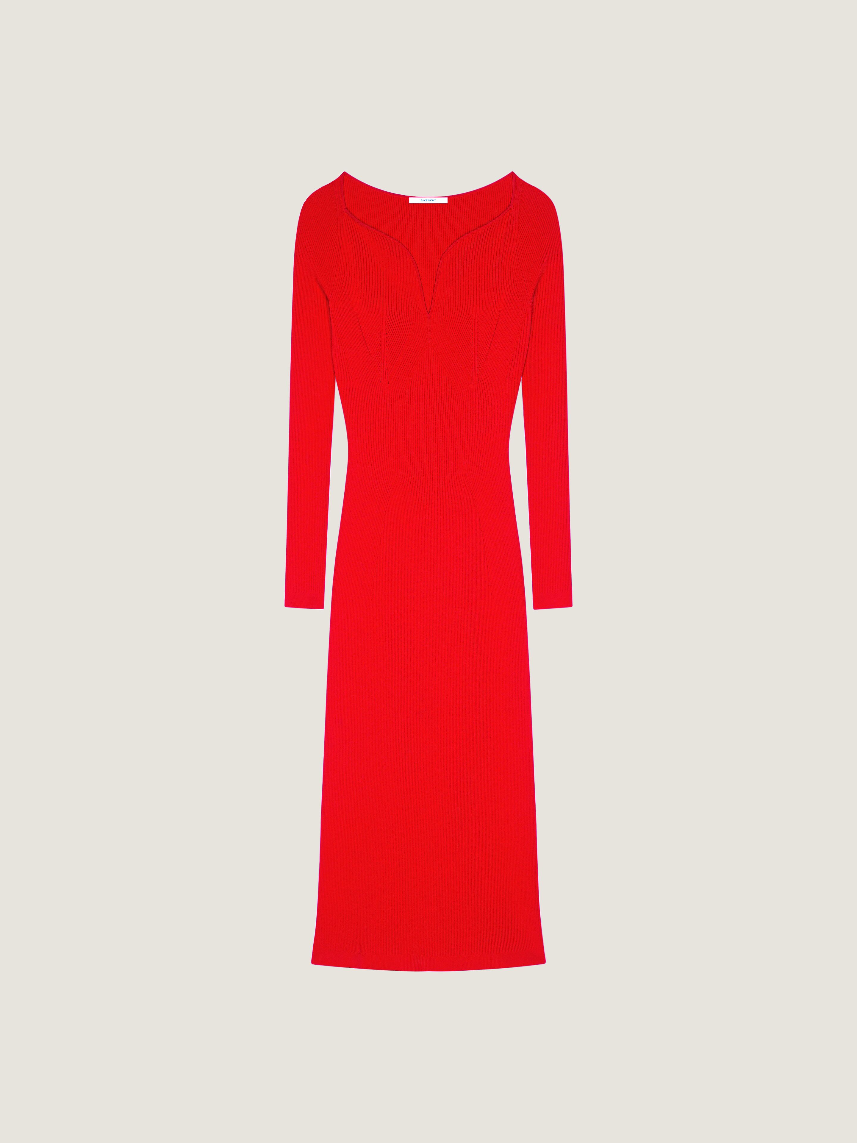 Givenchy Kickback Midi Dress In Ribbed Knit In Red