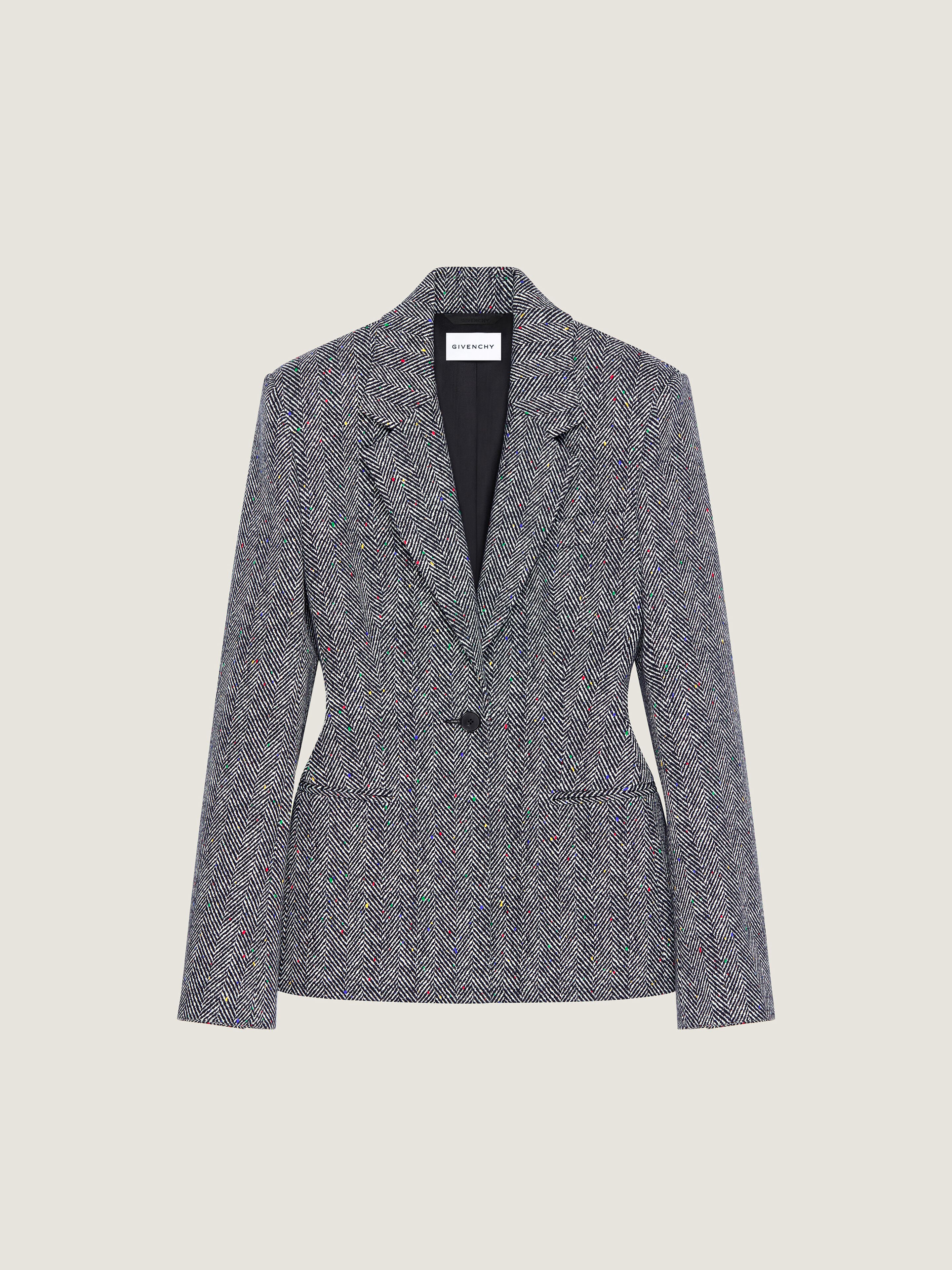 Givenchy Single-breasted Jacket In Cotton Herringbone In Gray