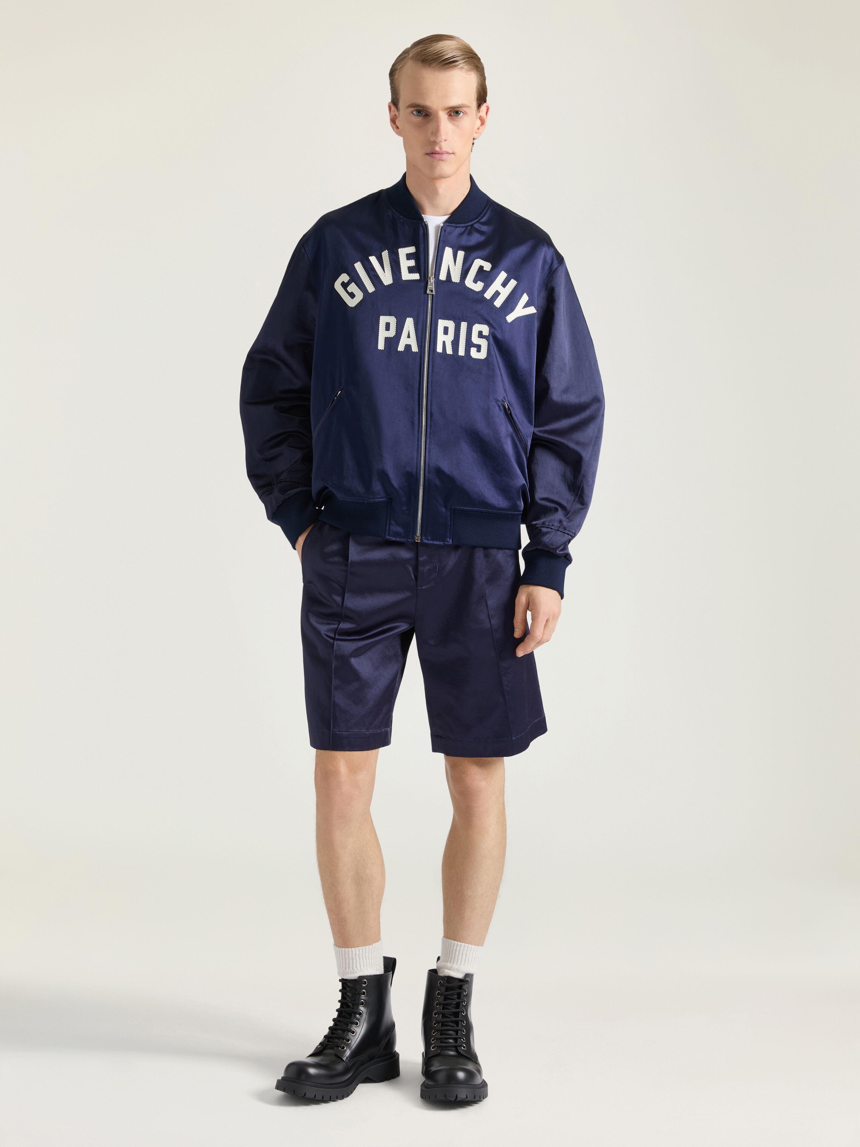 Couture Seam bomber in satin embroidered GIVENCHY Paris in - navy