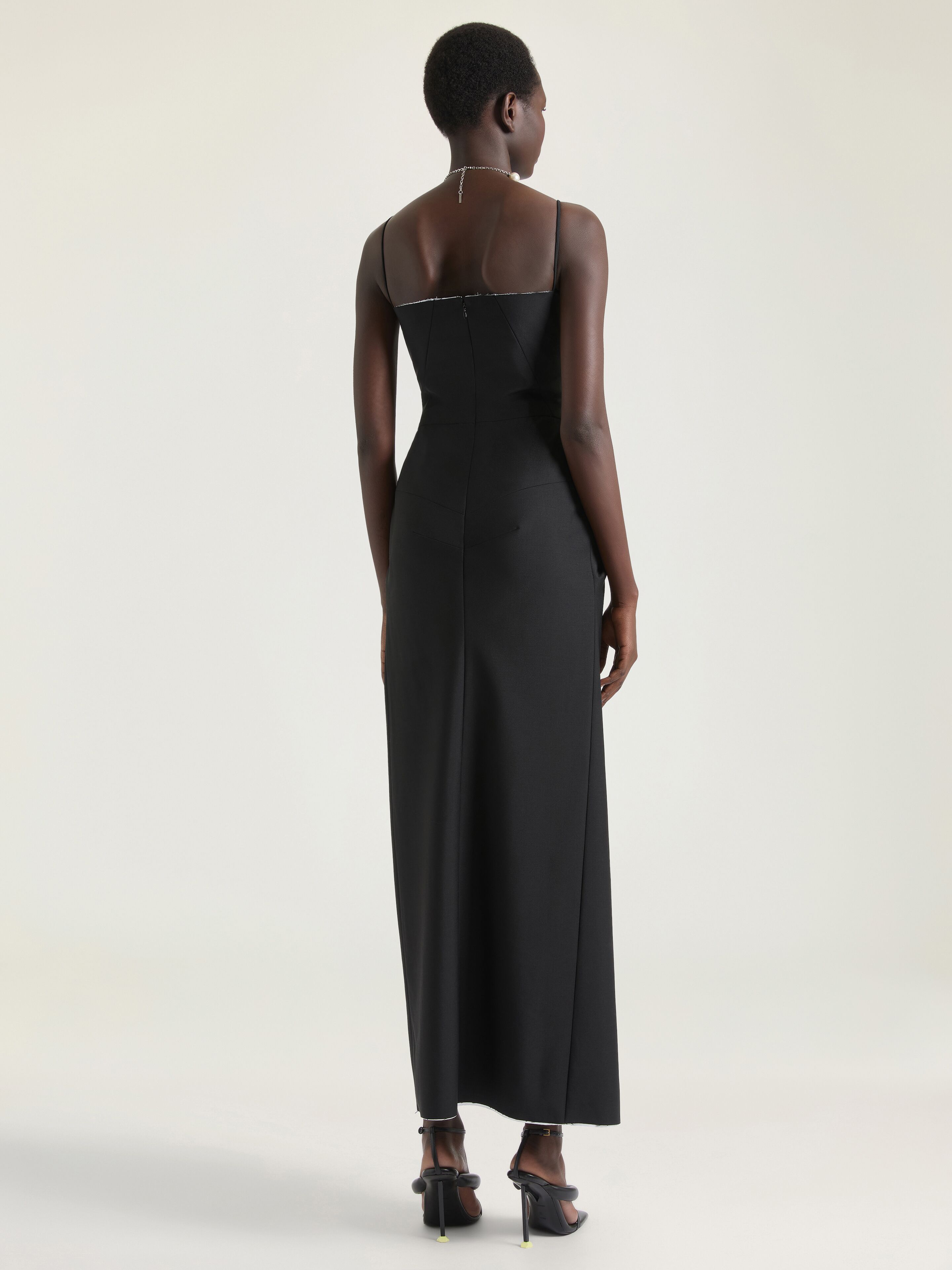 Sliced long wrapped dress in wool and mohair in - black