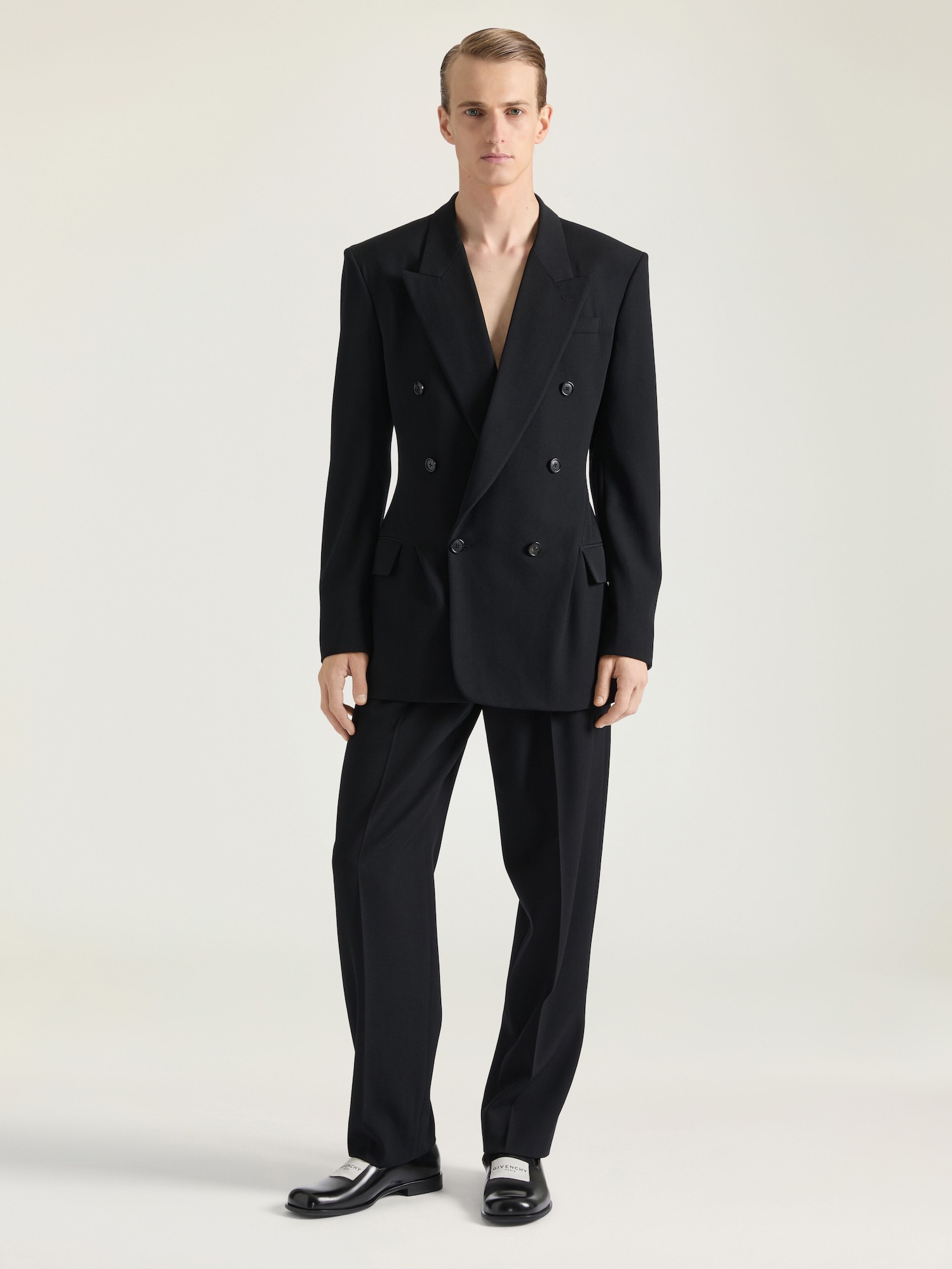 Doubled breasted jacket in wool twill in - black - BM30JD164W-001 