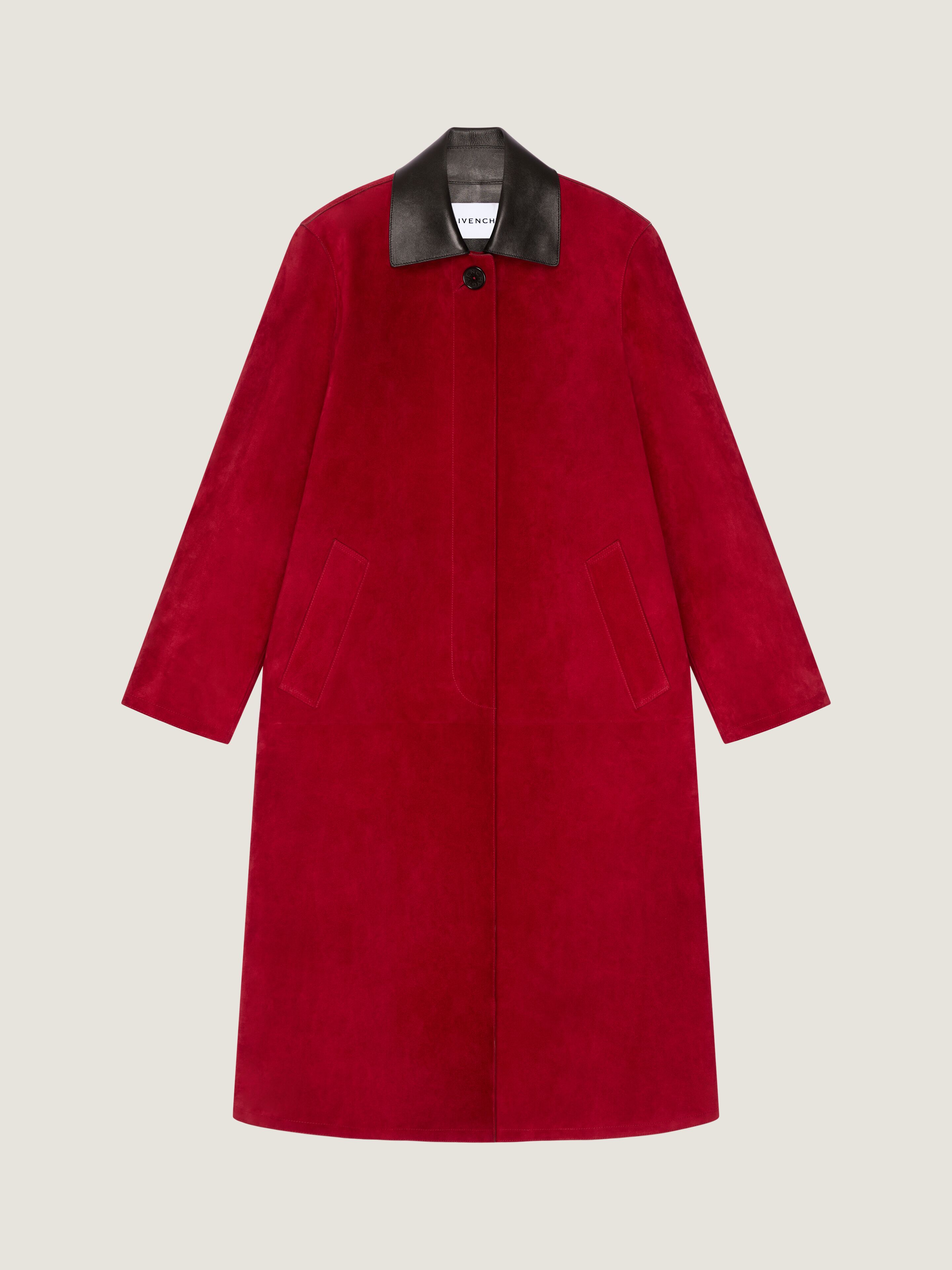 Car coat in suede with leather collar | Givenchy CA | Givenchy