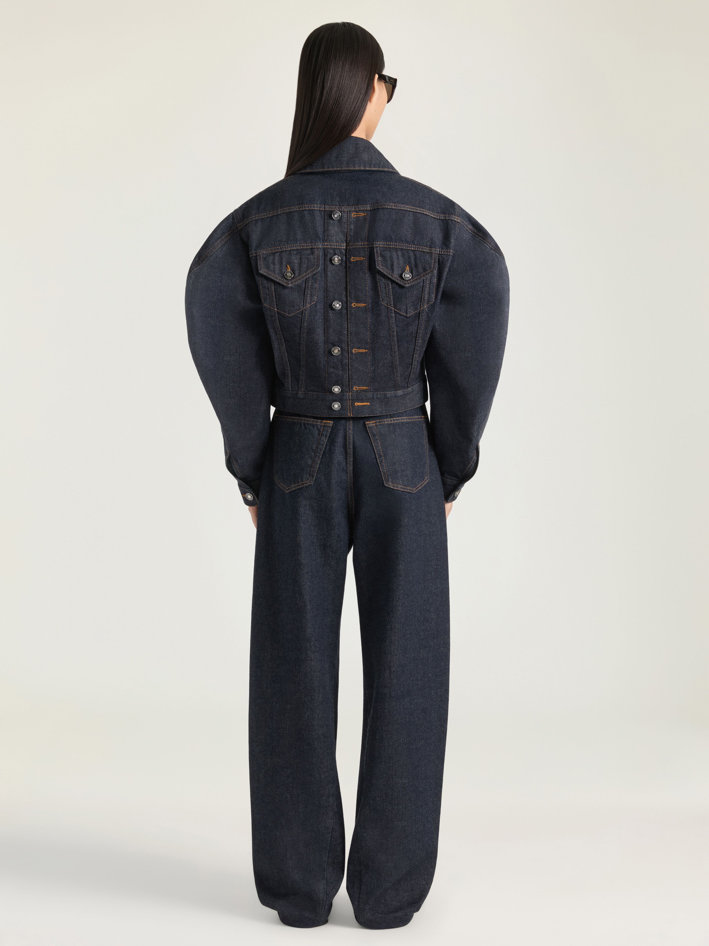 Back-to-front Cocoon jacket in raw denim in - dark blue