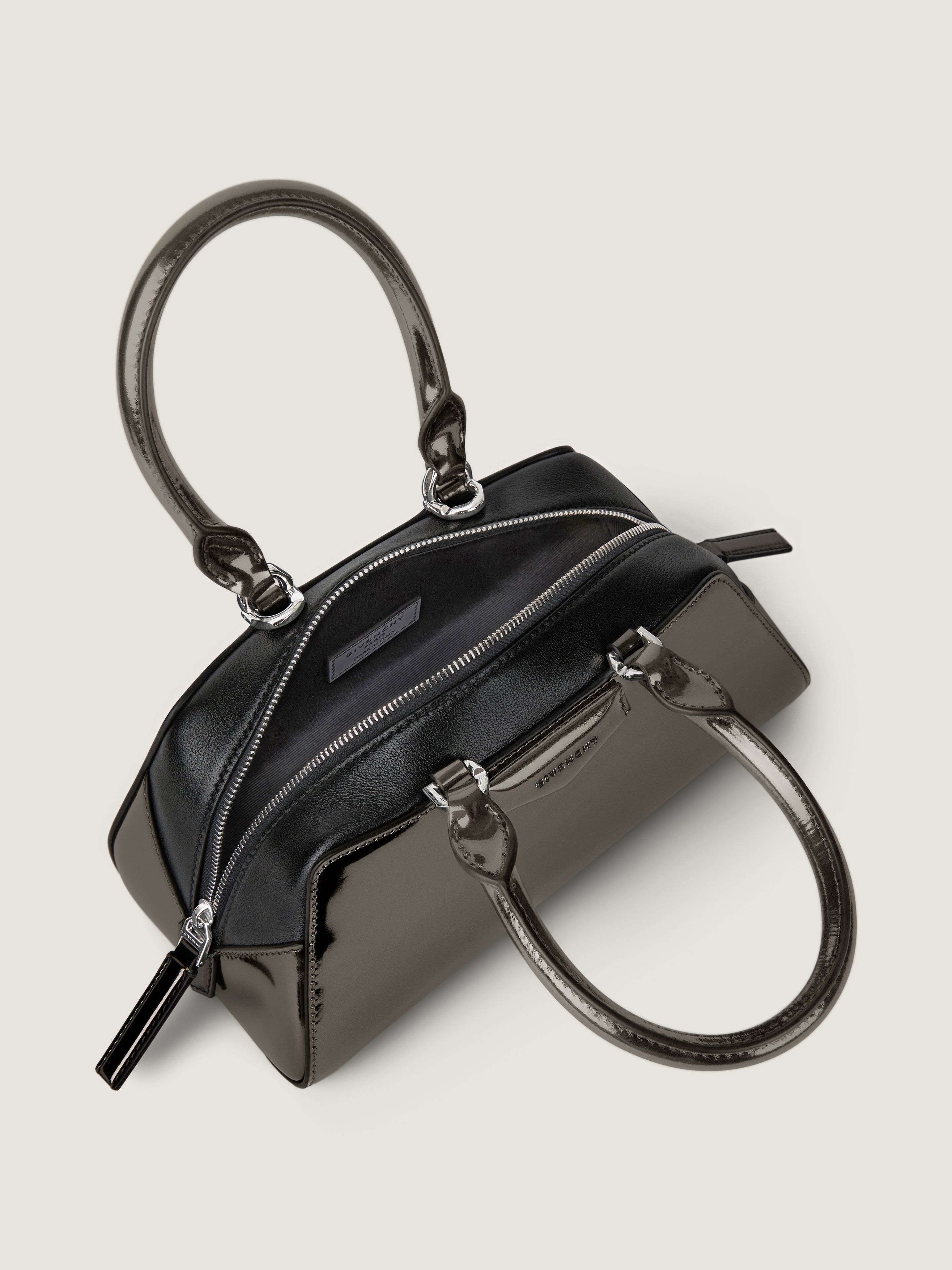 Mini Antigona East-West bag in mirror effect leather in - gun