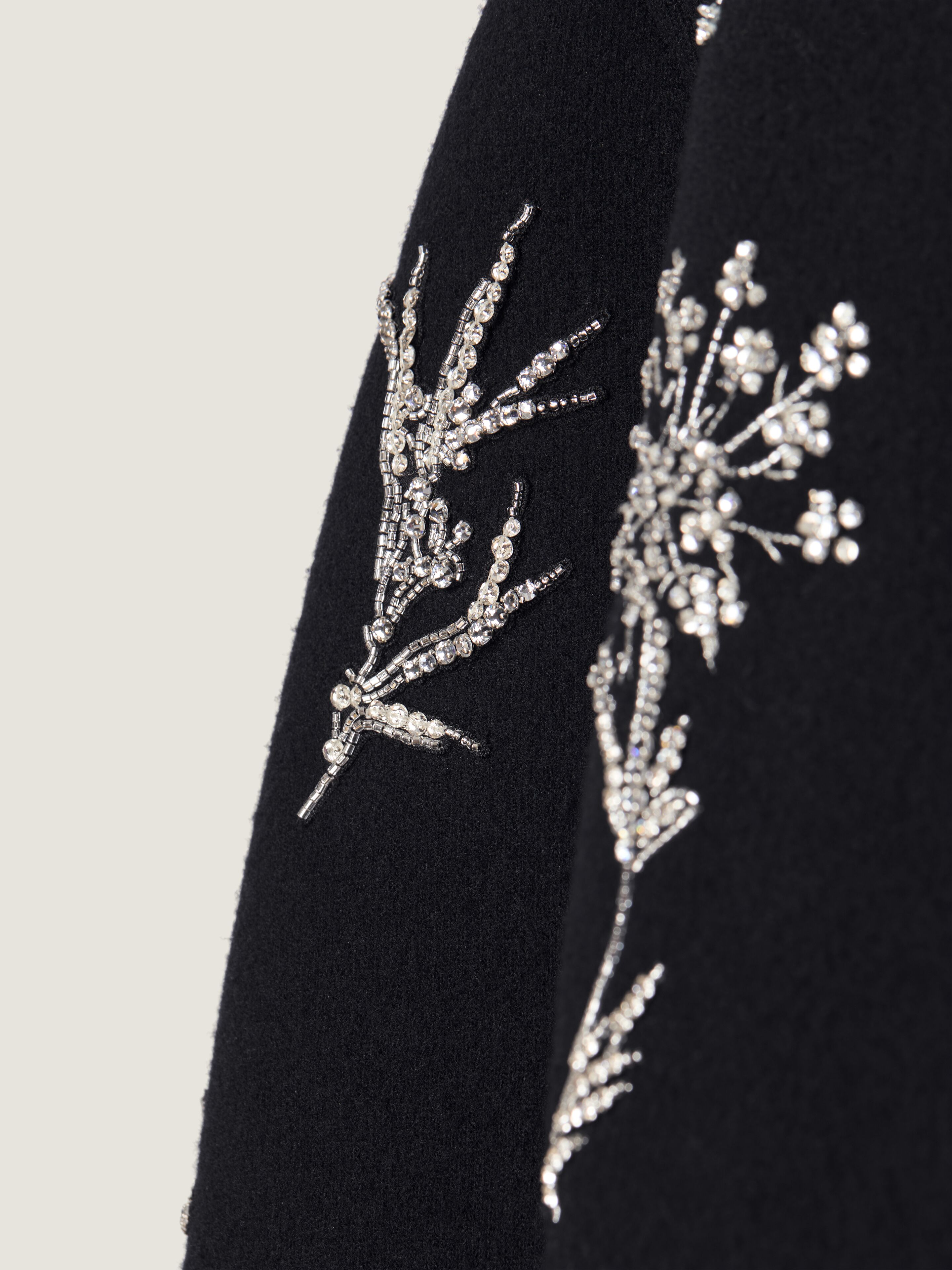 Cocoon bomber in wool knit with crystal embroidery in - black