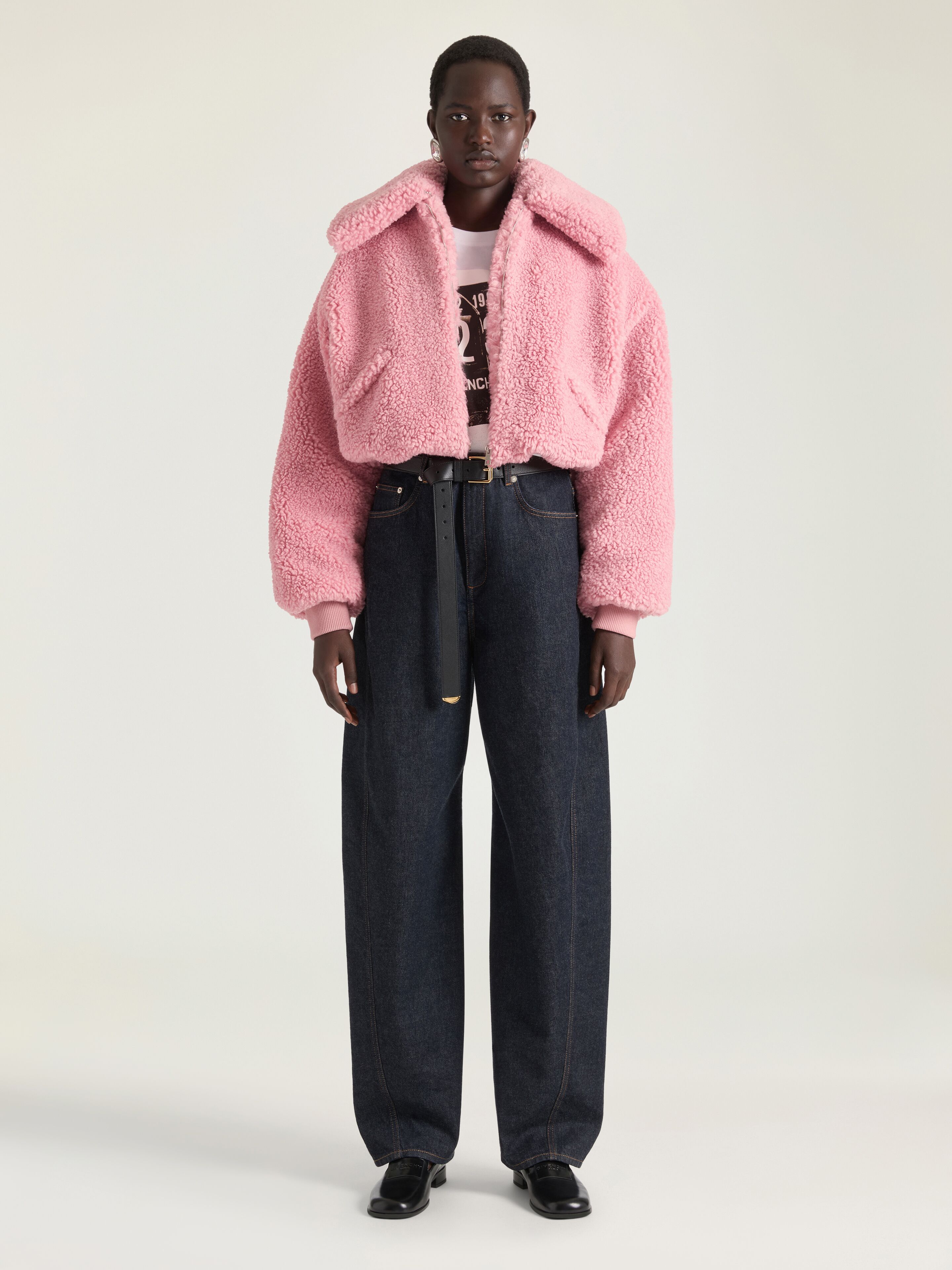Cropped blouson in shearling effect in - light pink - BW00UQ31B3