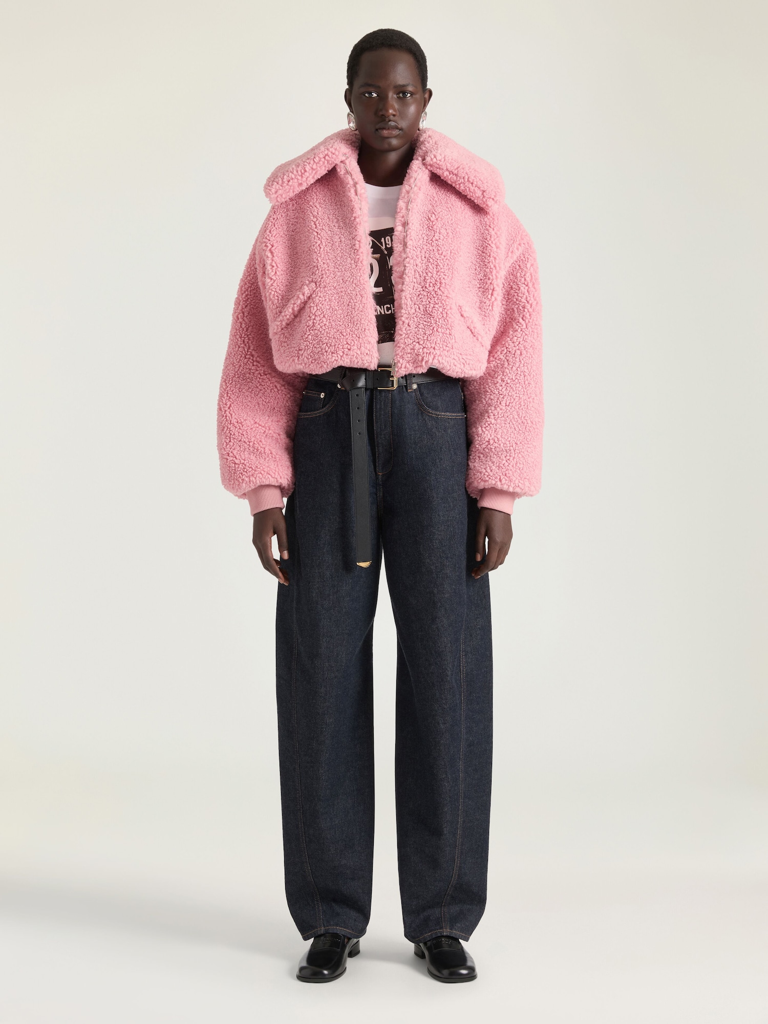 Cropped blouson in shearling effect