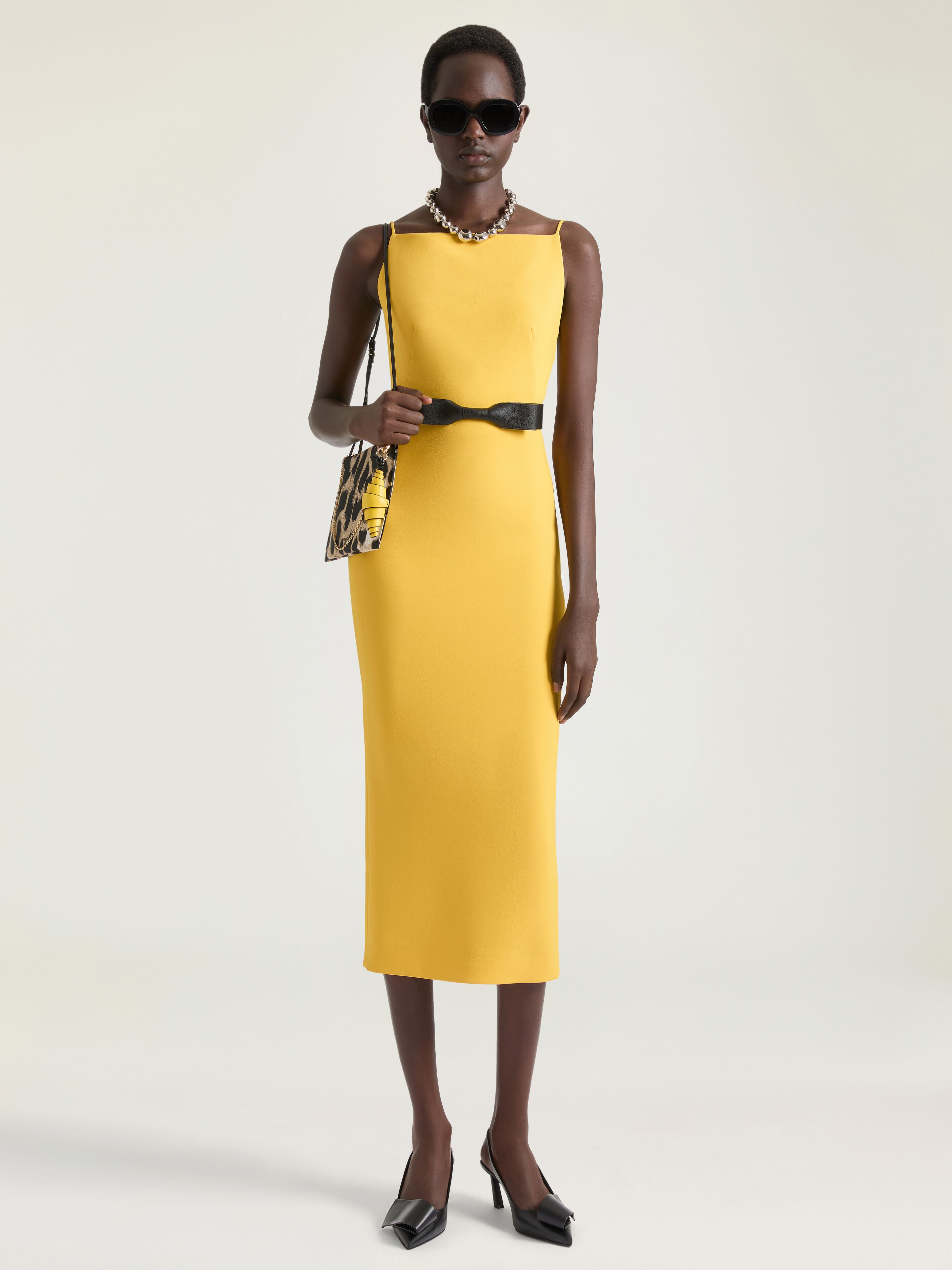 Sliced midi dress in crepe cady in - golden yellow - BW22F9164K
