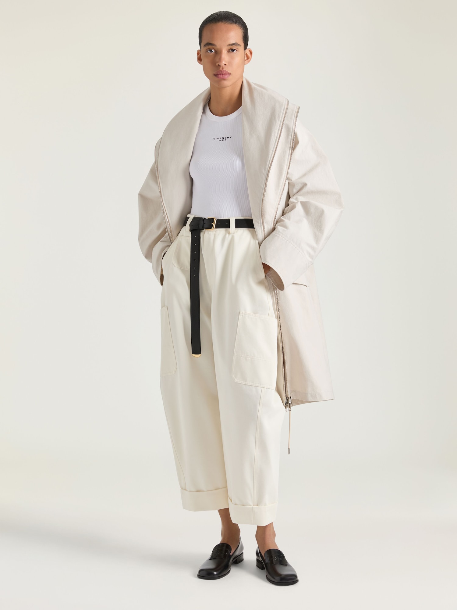 Parka with zipped shawl collar in cotton