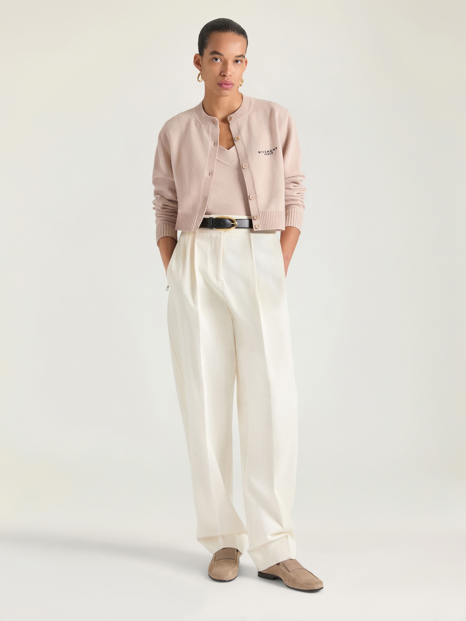 Cropped cardigan in wool and cashmere