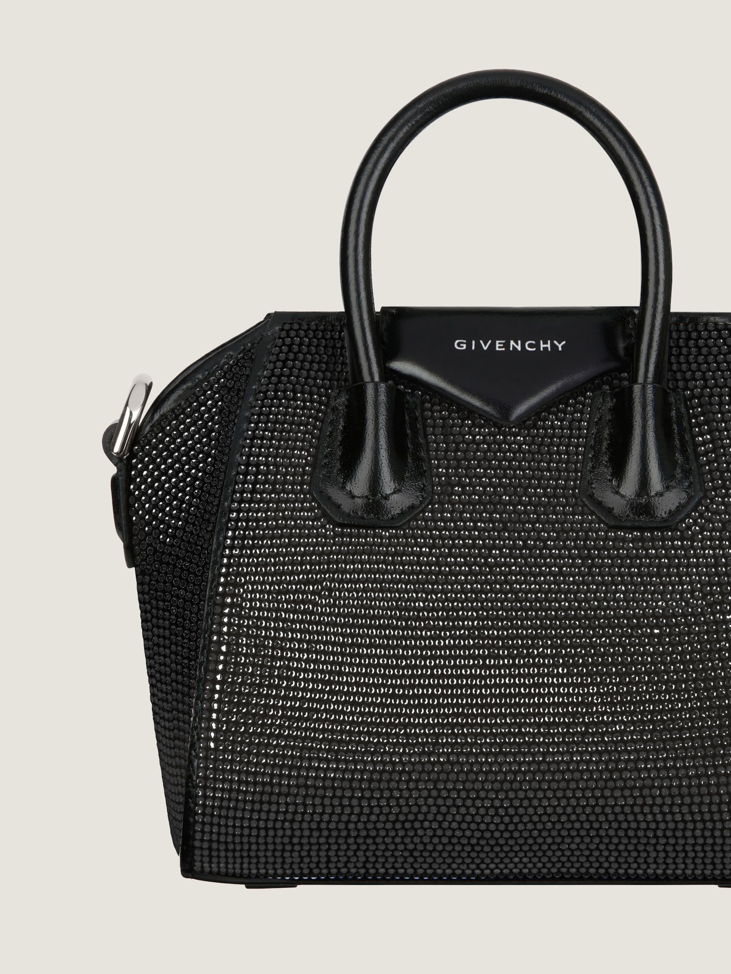 Micro Antigona Tasche aus Satin mit Strass schwarz Givenchy DE