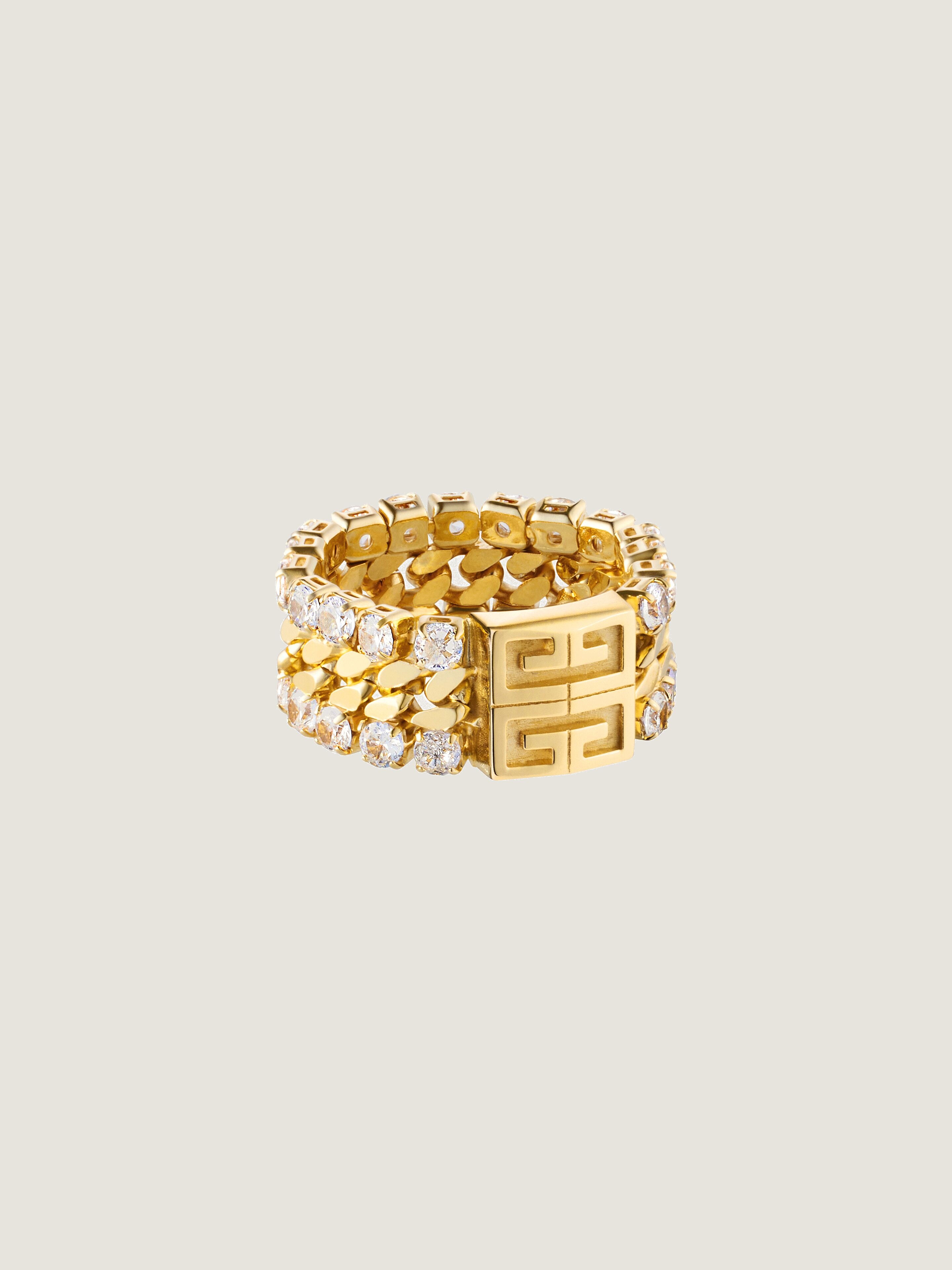4G Crystal ring in metal with crystals in - golden yellow