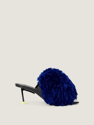 Mules Pompom en cuir vernis et maille