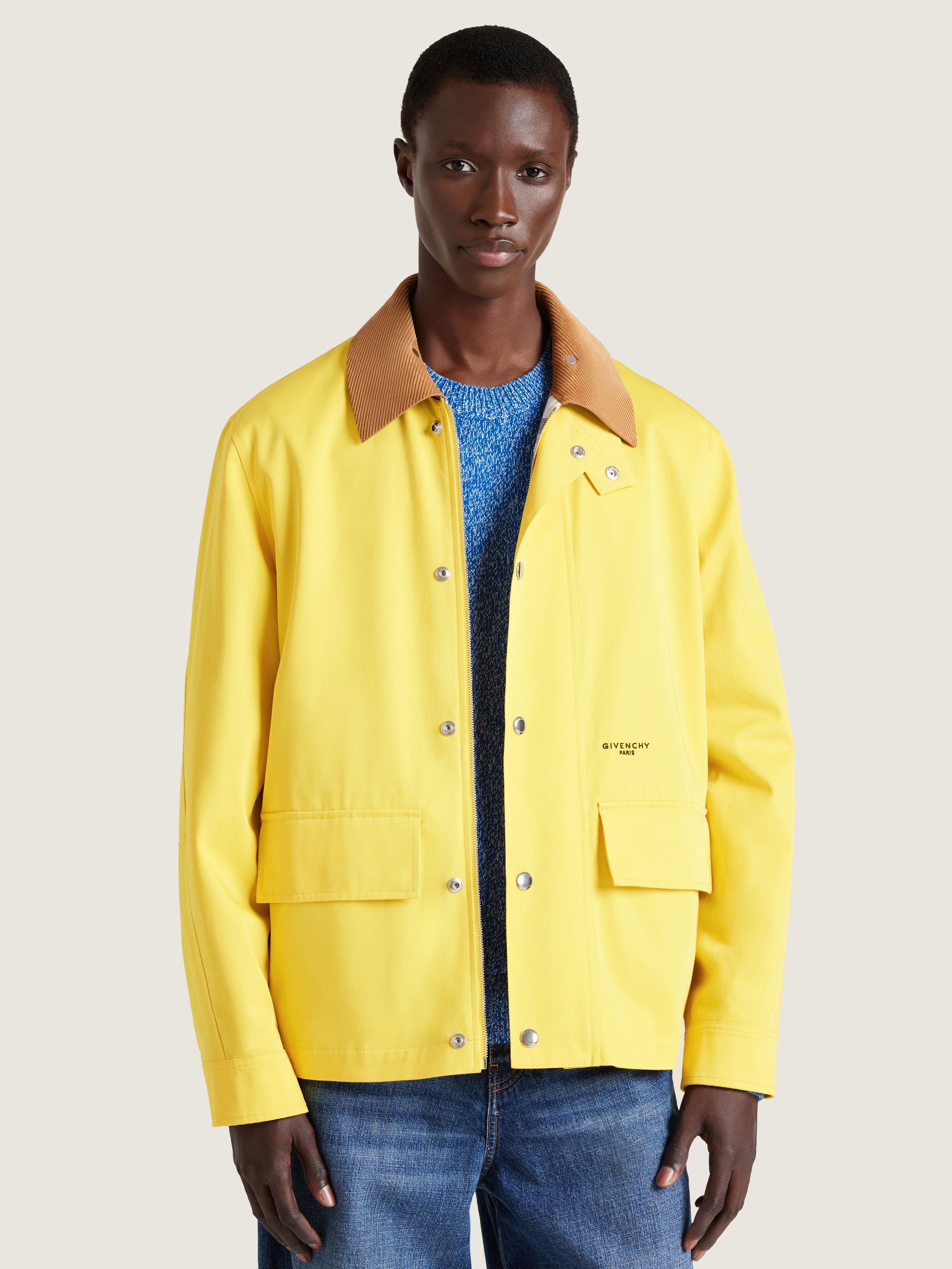 Field jacket in cotton with a checked lining in - yellow