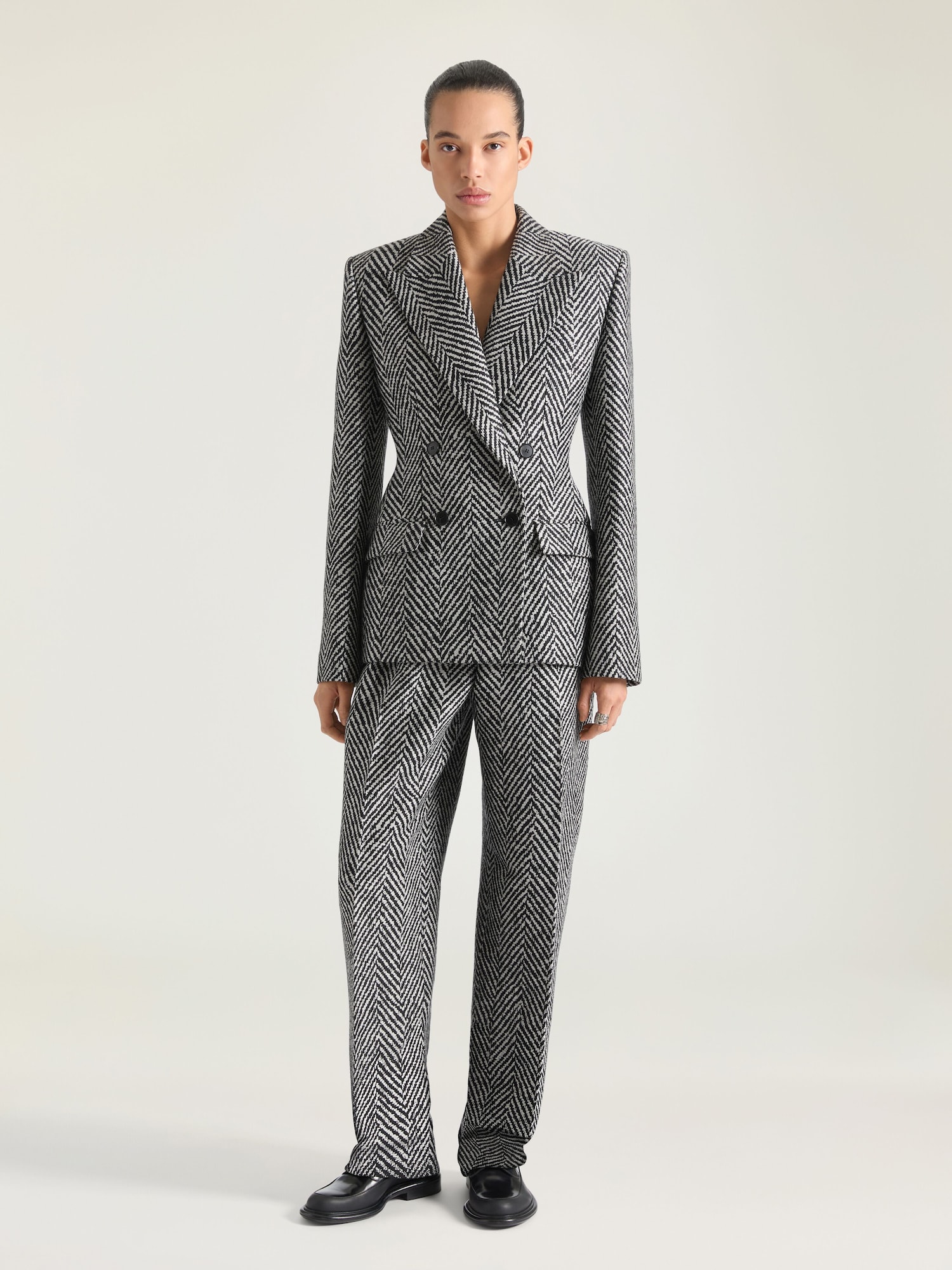 Double-breasted jacket in herringbone mixed wool
