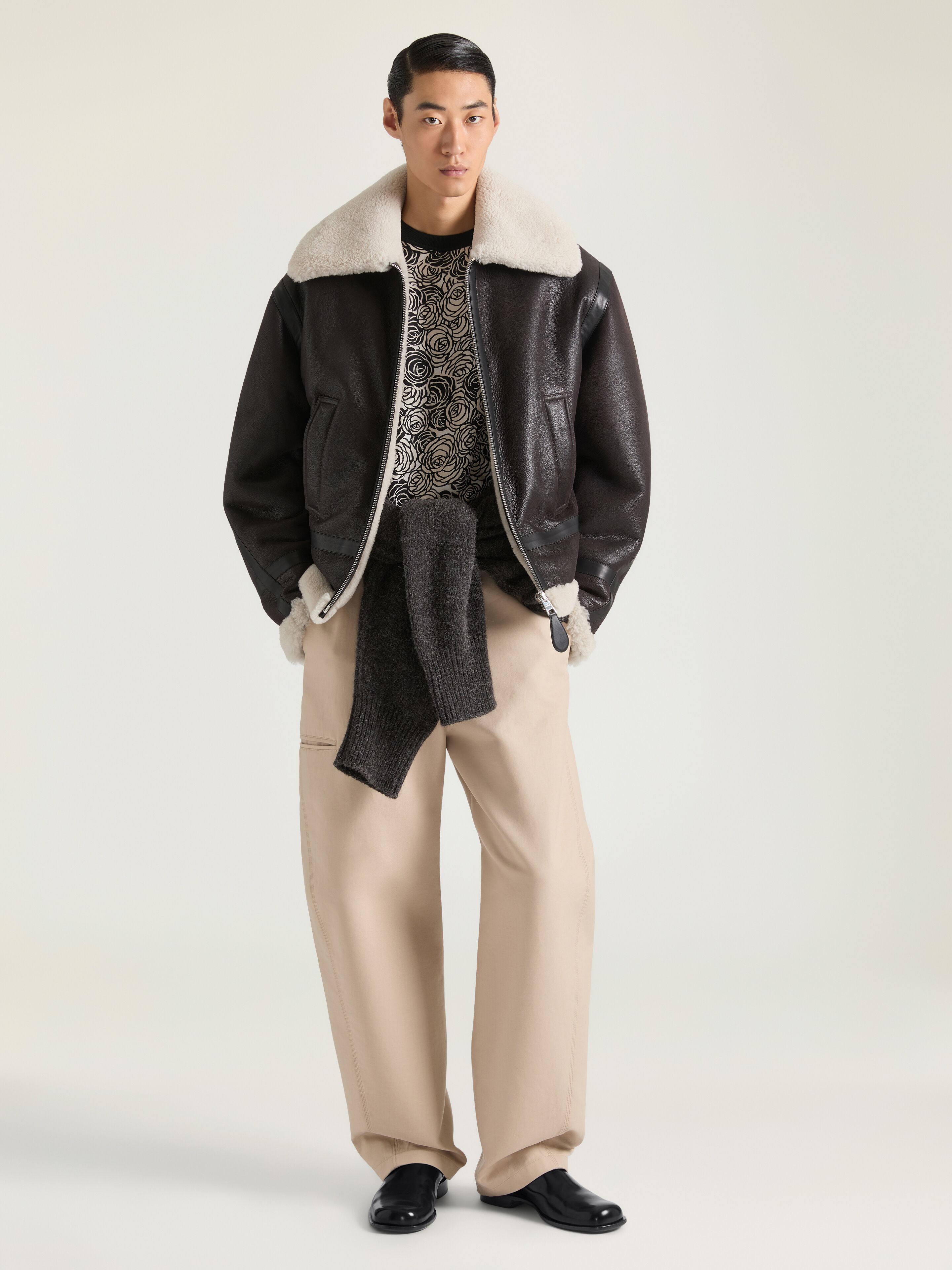 Couture Seam aviator blouson in leather and shearling - deep brown
