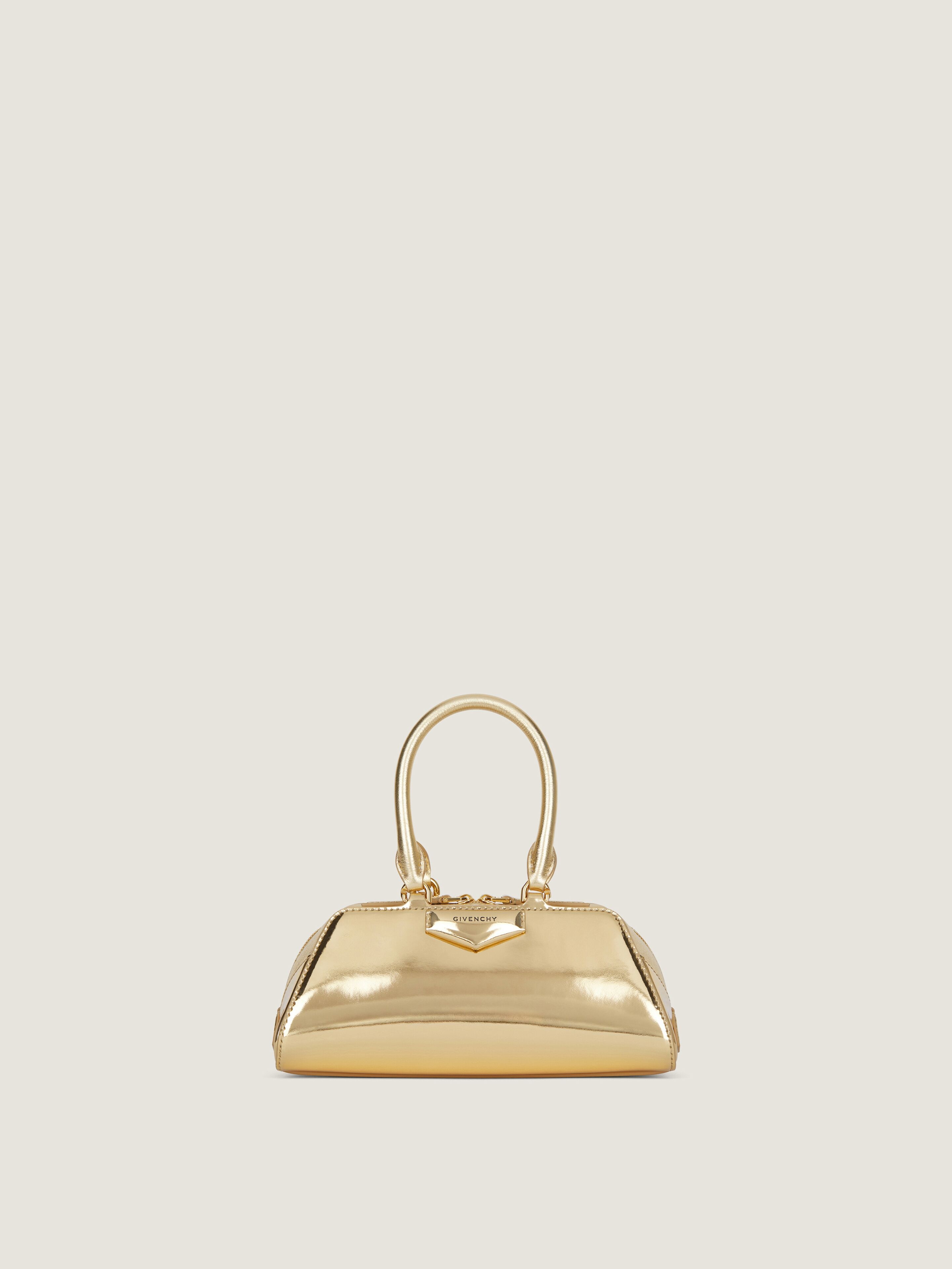 Mini Antigona East-West bag in laminated leather in - golden