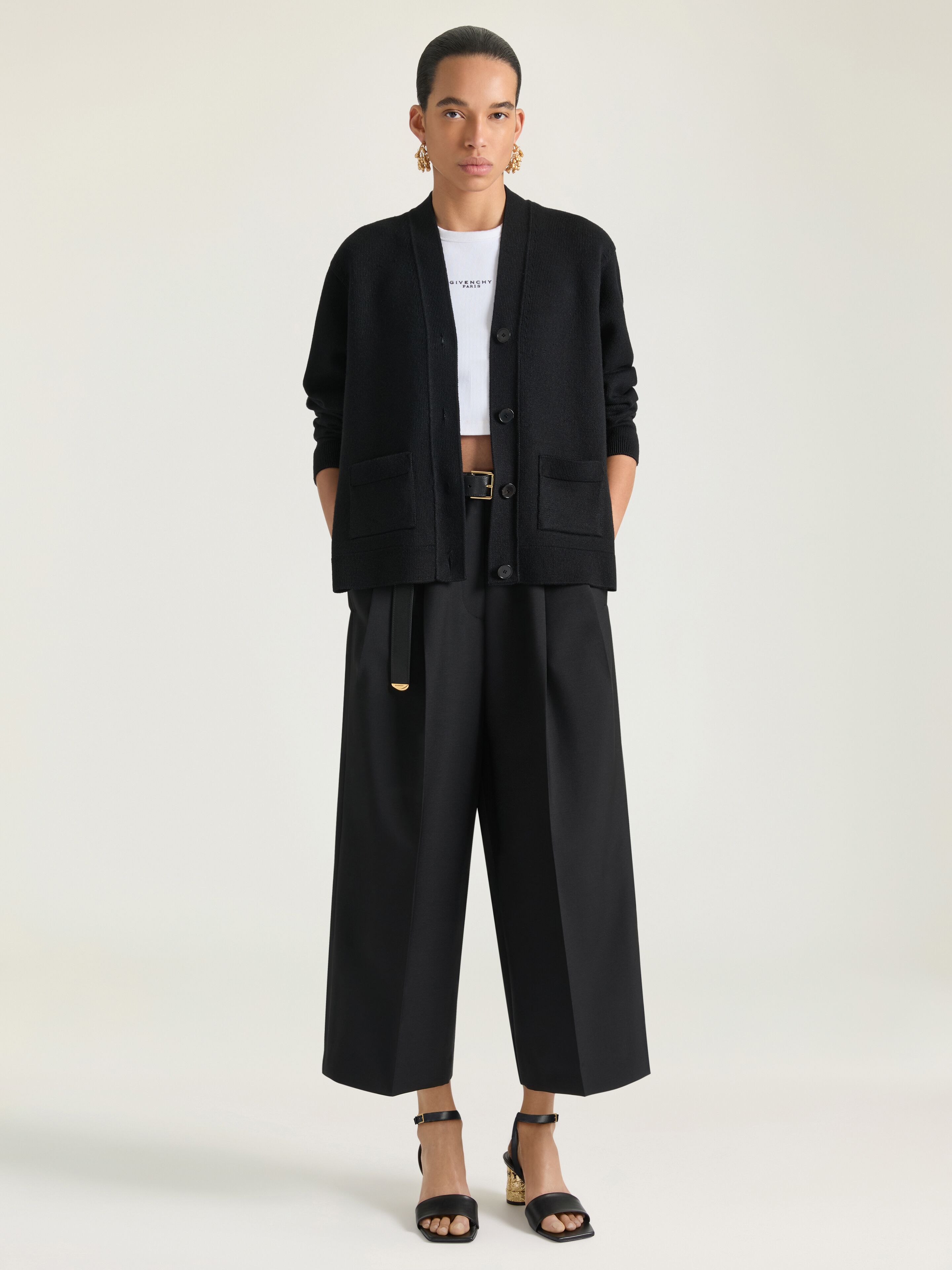 Cropped double pleat pants in wool and mohair in - black