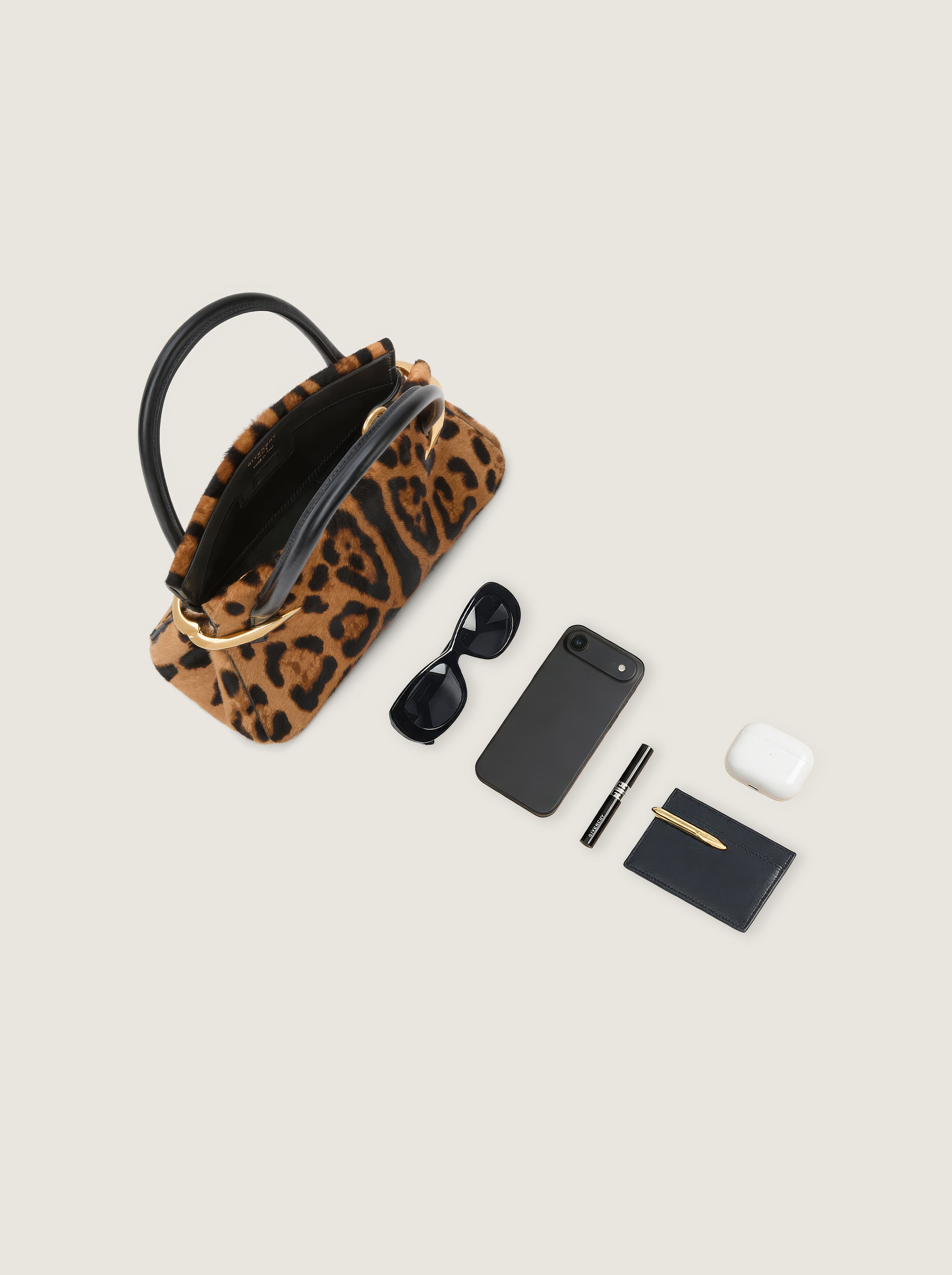 Mini Pinch bag in pony effect leather with leopard pattern in