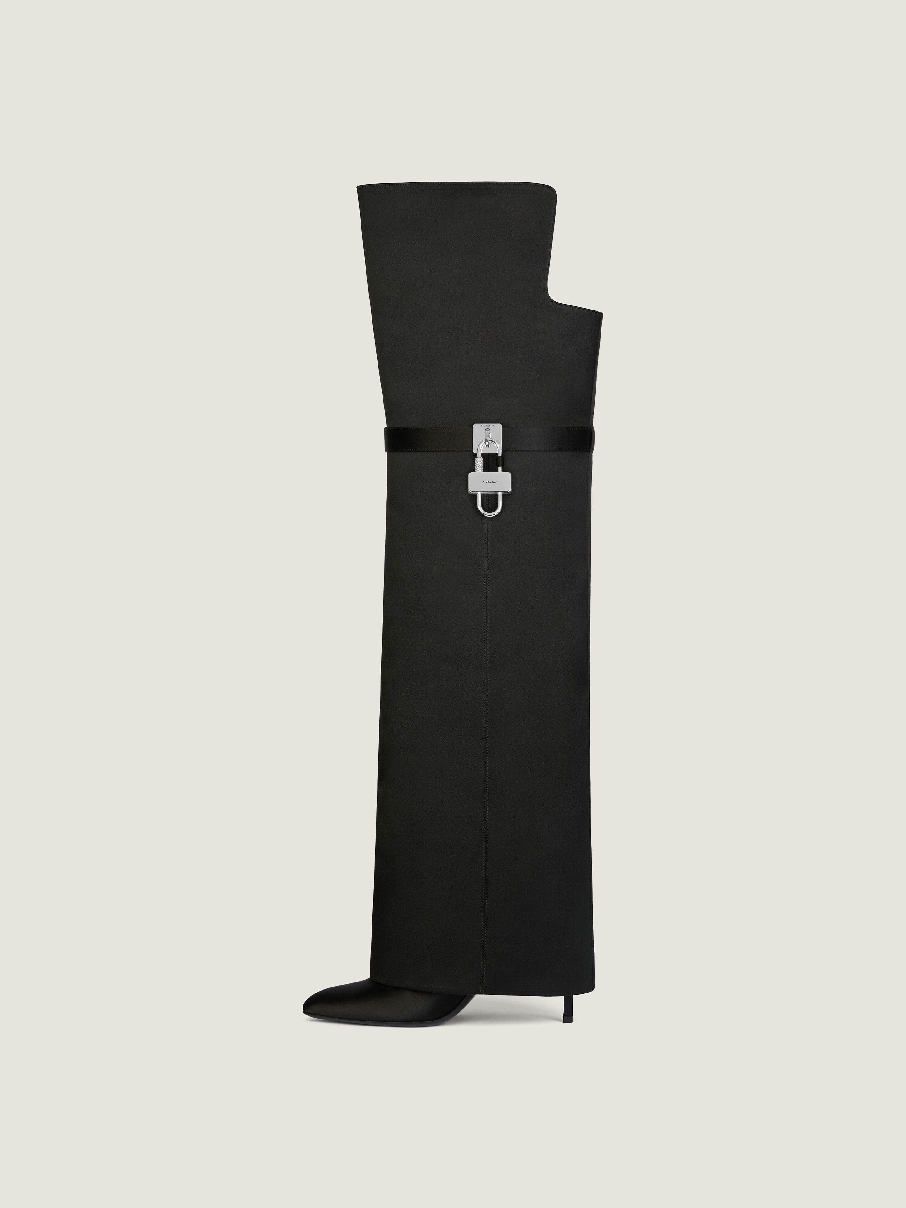 Shark Lock Stiletto over-the-knee boots in satin in - black
