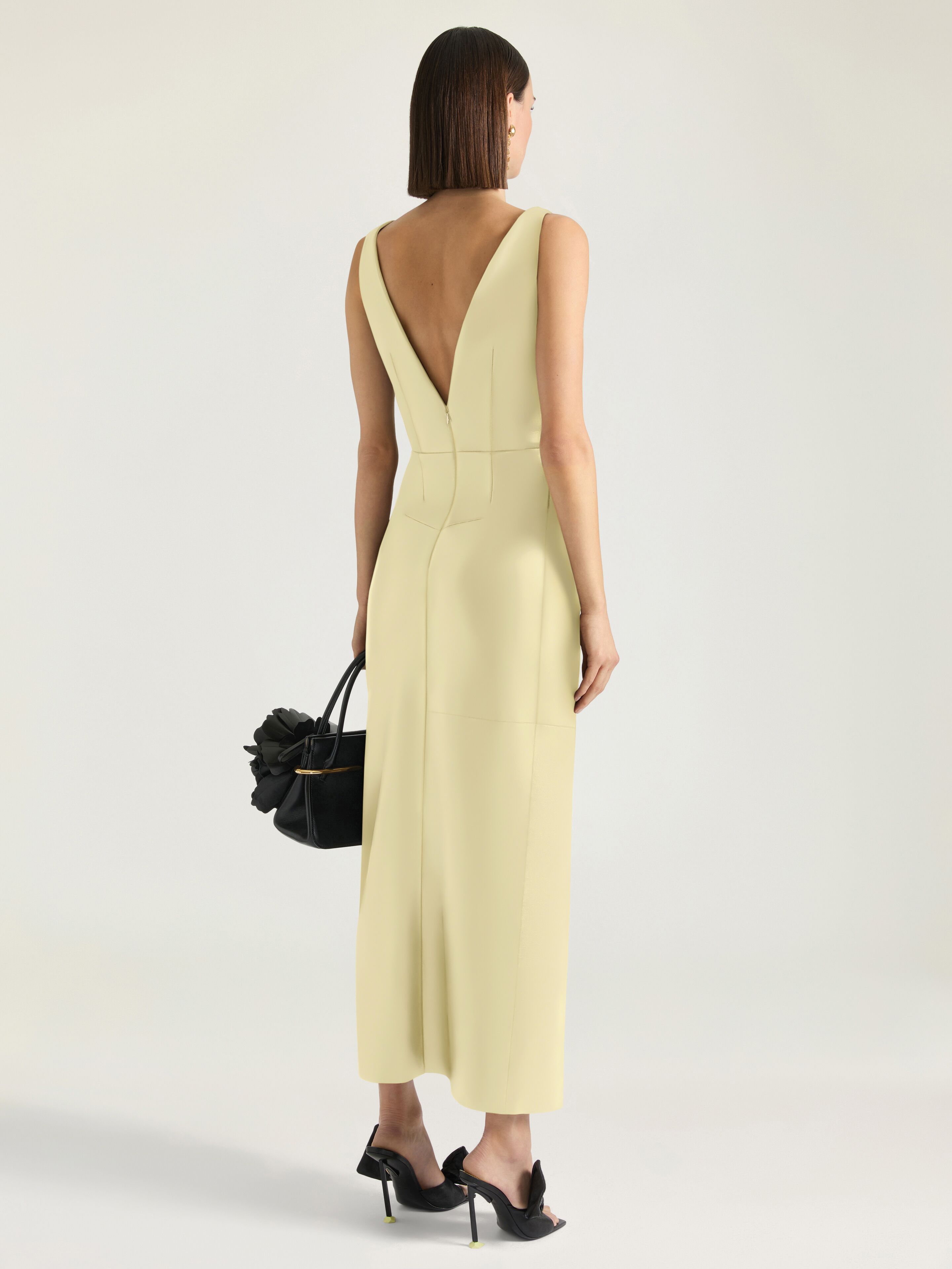 Long wrapped dress in leather in - pale yellow - BW22X2604J-740
