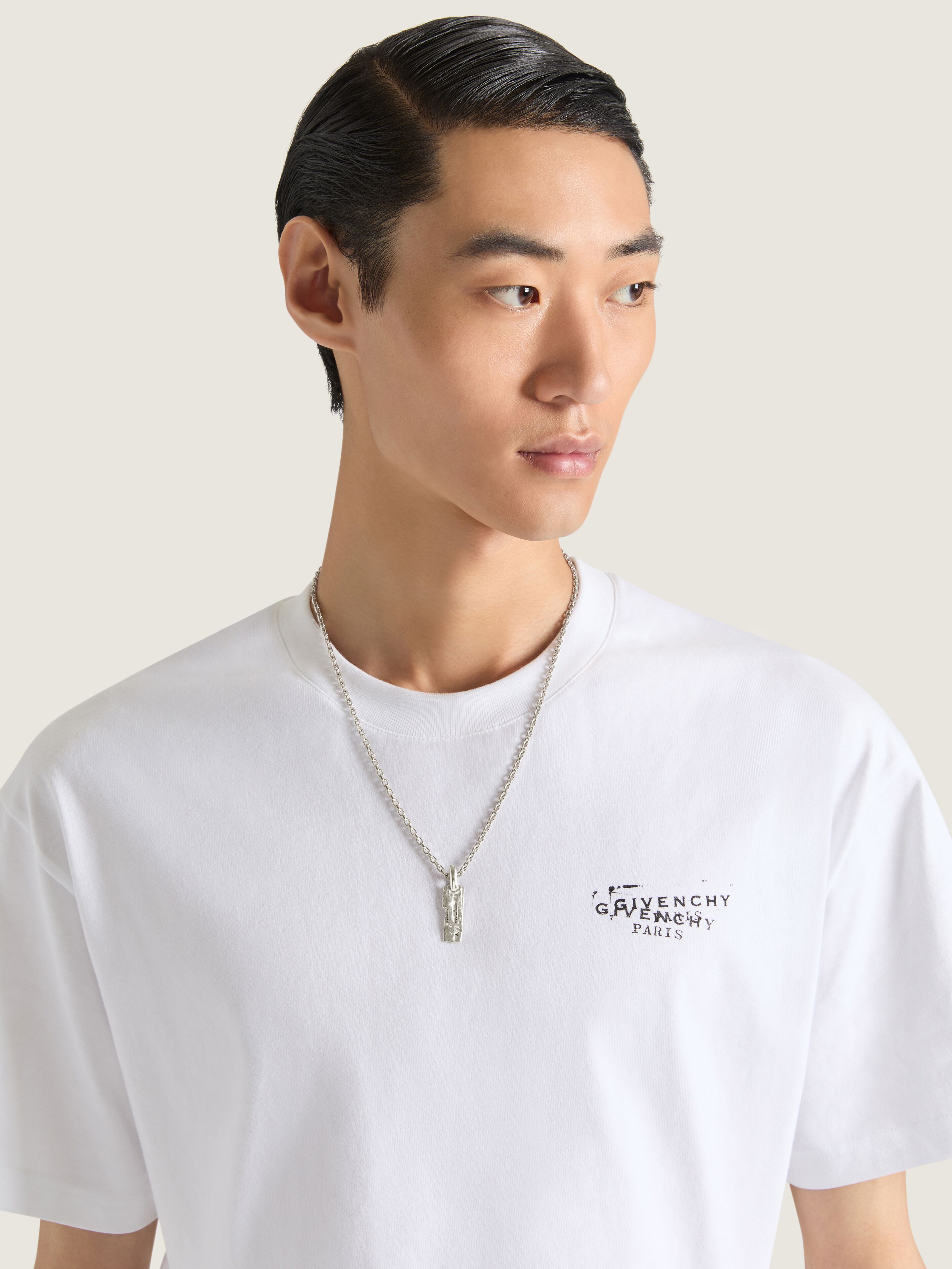 GIVENCHY Tape necklace in metal and enamel - antic silvery in