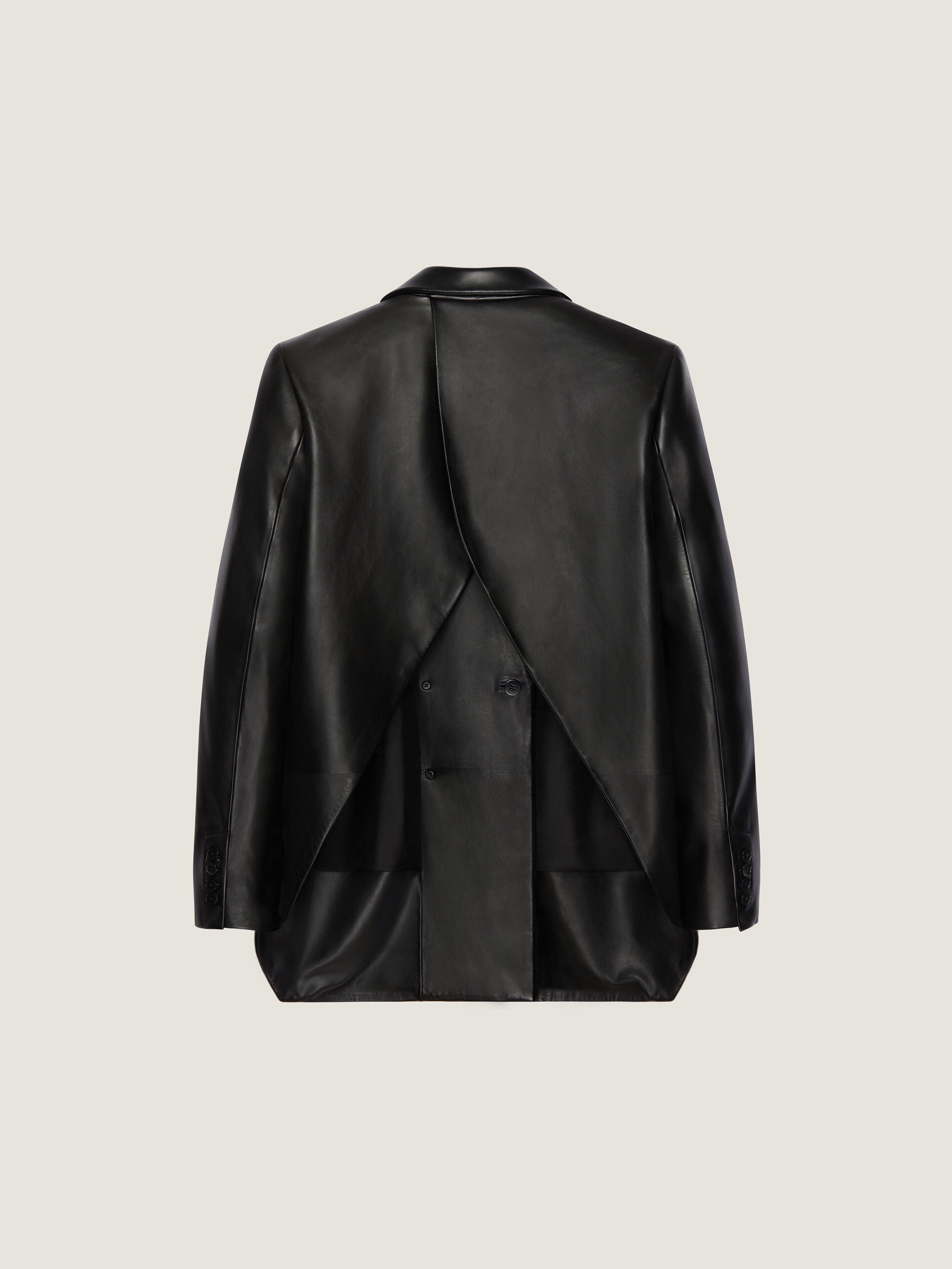 Double-breasted slashed jacket in leather in - black - BW30QN604J