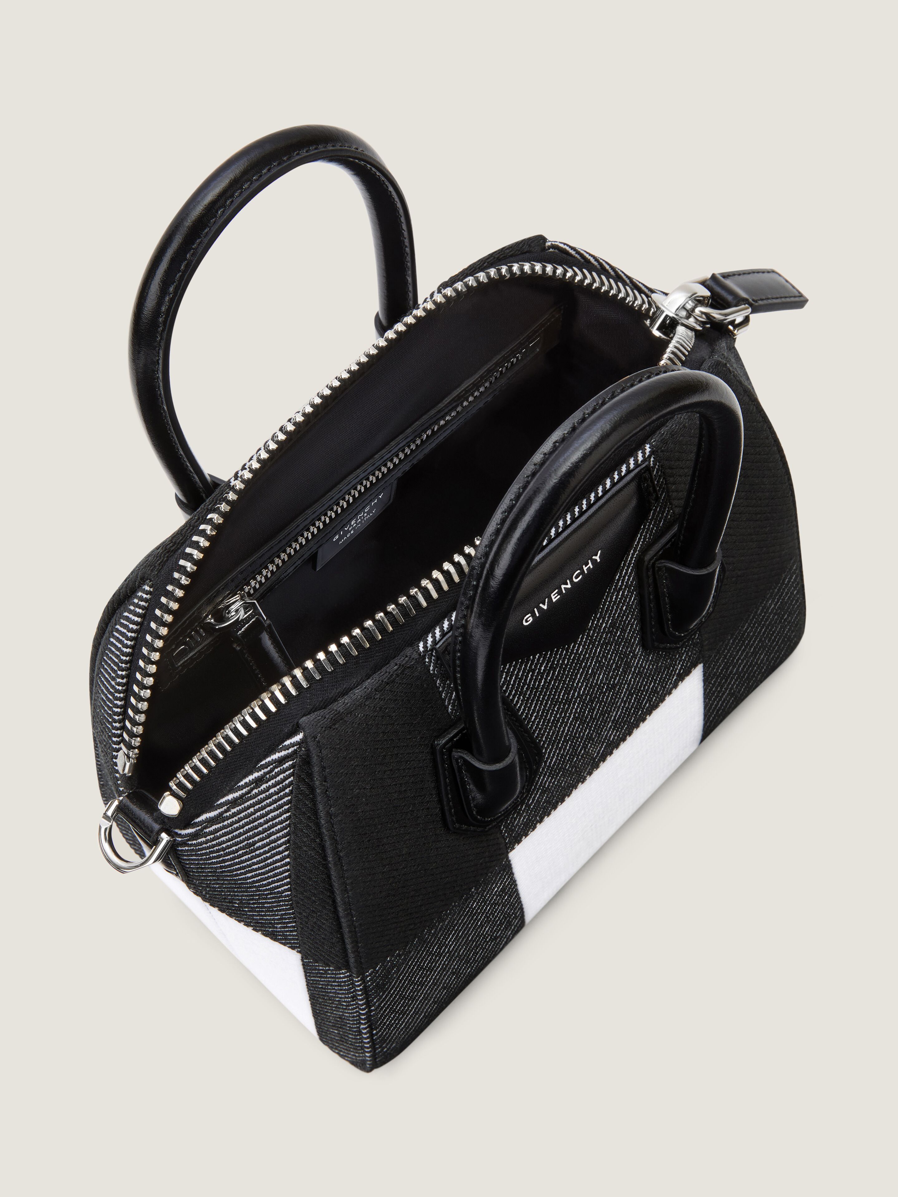Mini embroidered Antigona bag with checks in - black/white