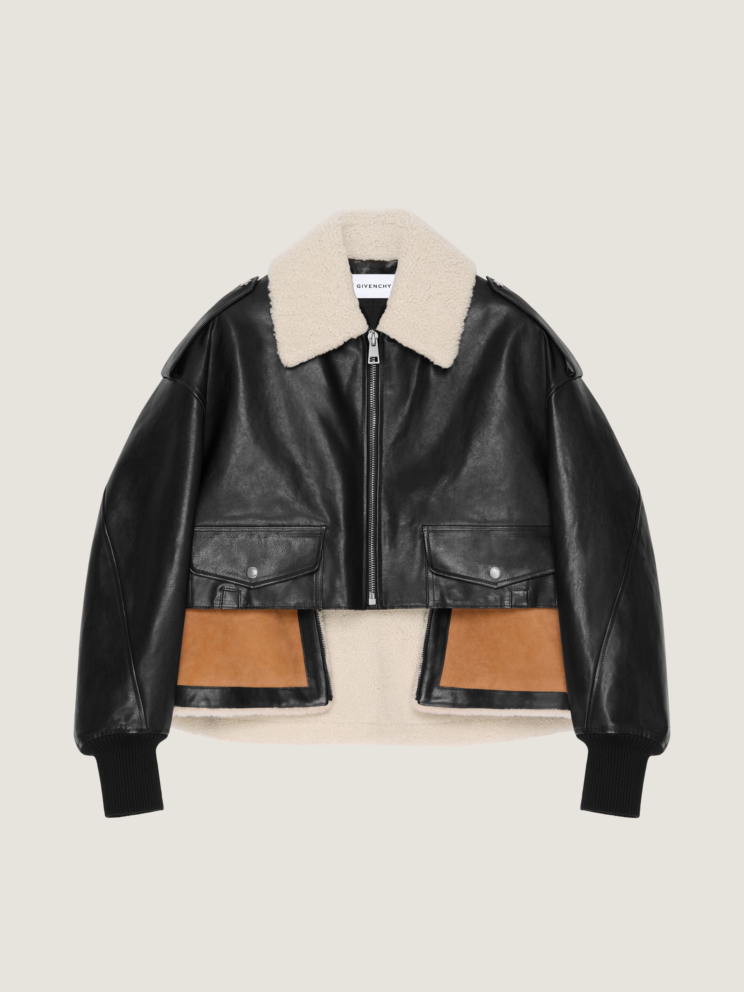 Givenchy Blouson Aviateur Cropped En Cuir Et Shearling In Black