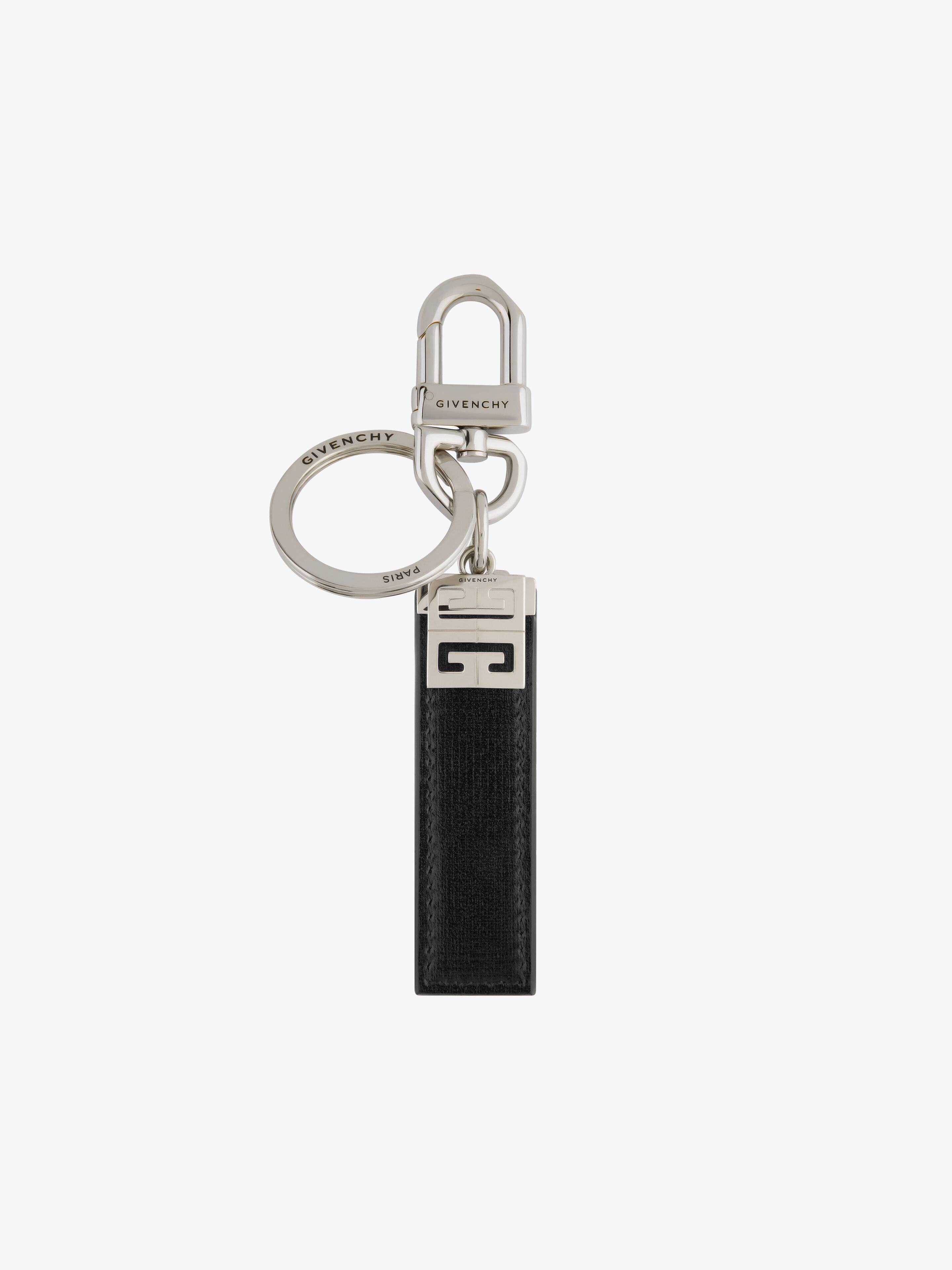 Keyring in metal and 4G Classic leather in - black - BK60ERK1T4