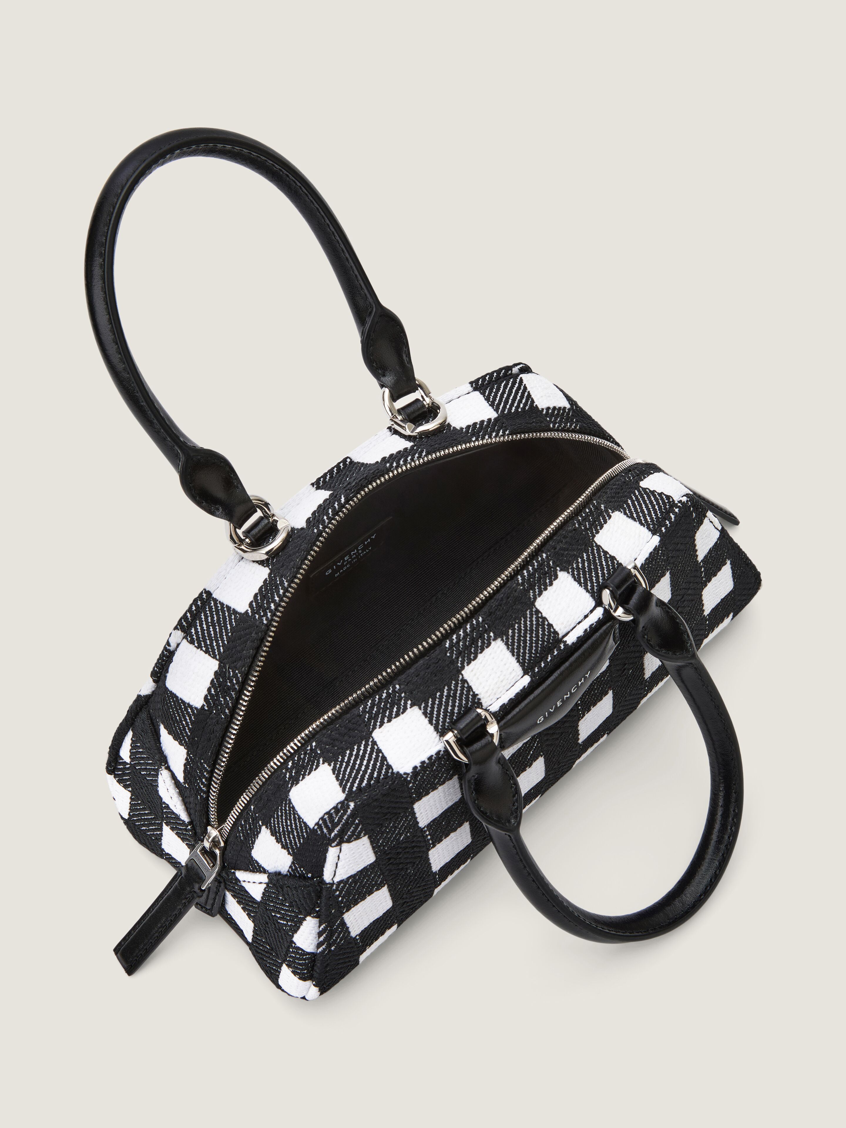 Mini embroidered Antigona East-West bag with checks in - black