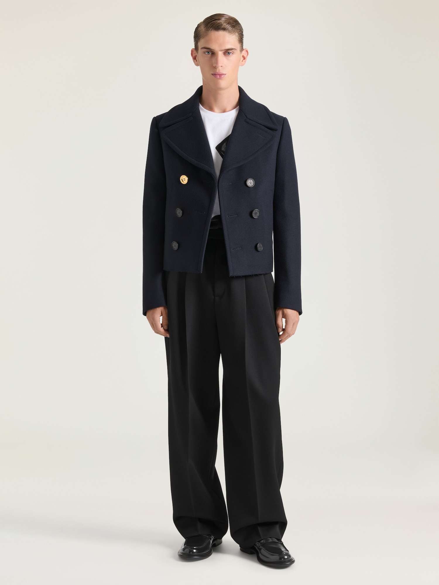 Cropped pea coat in wool