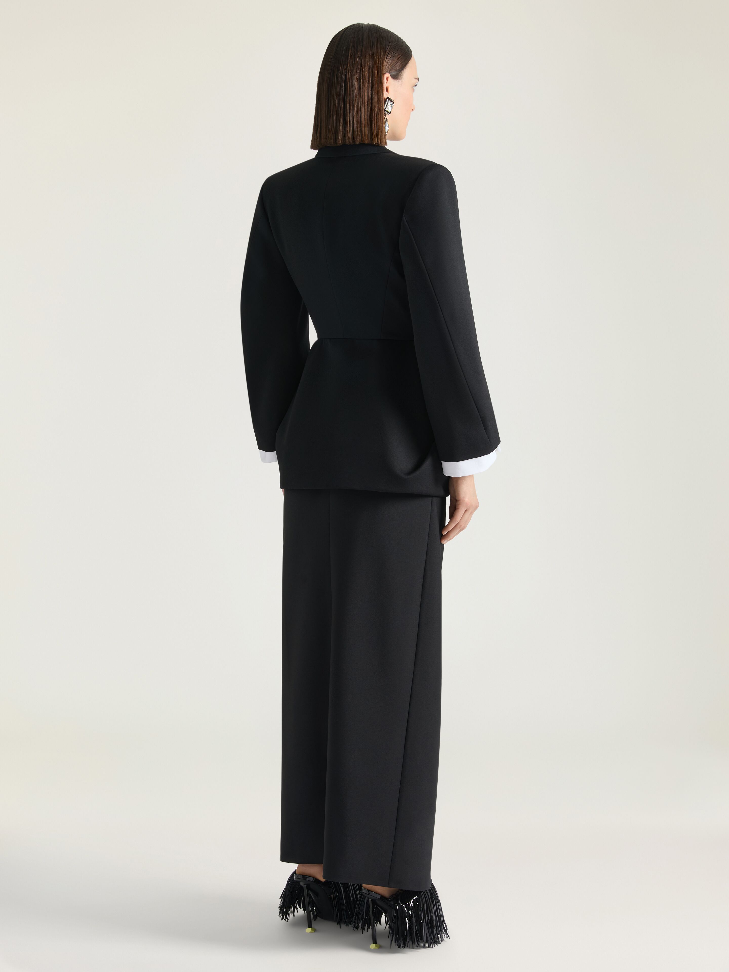 Single-breasted draped jacket in wool grain de poudre in - black