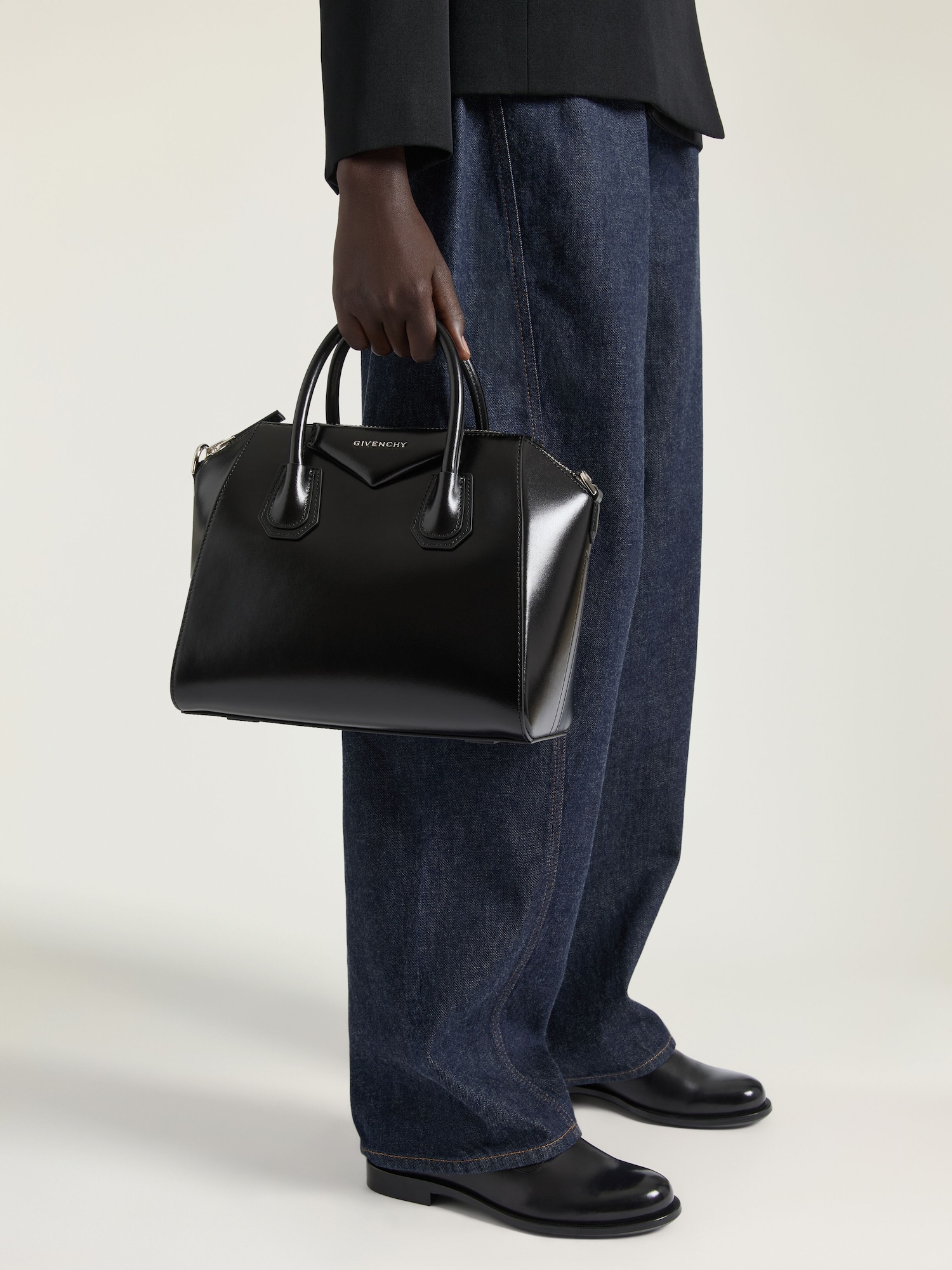 givenchy mini id backpack Nano Black Addicted to Handbags tone lettering logo print on front Givenchy Small Black Leather Antigona