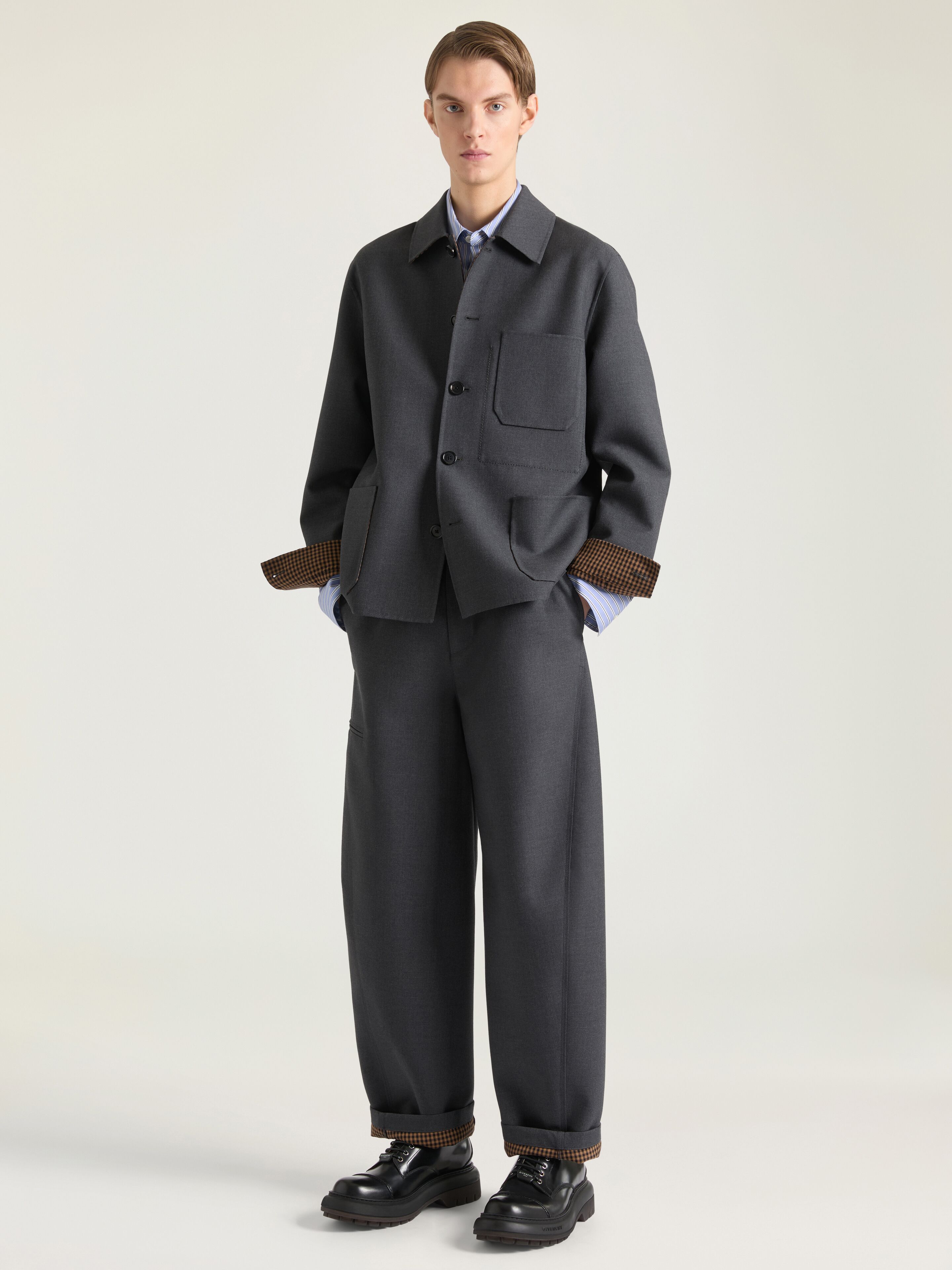 Couture Seam pants in wool with checked reverse in - grey/beige