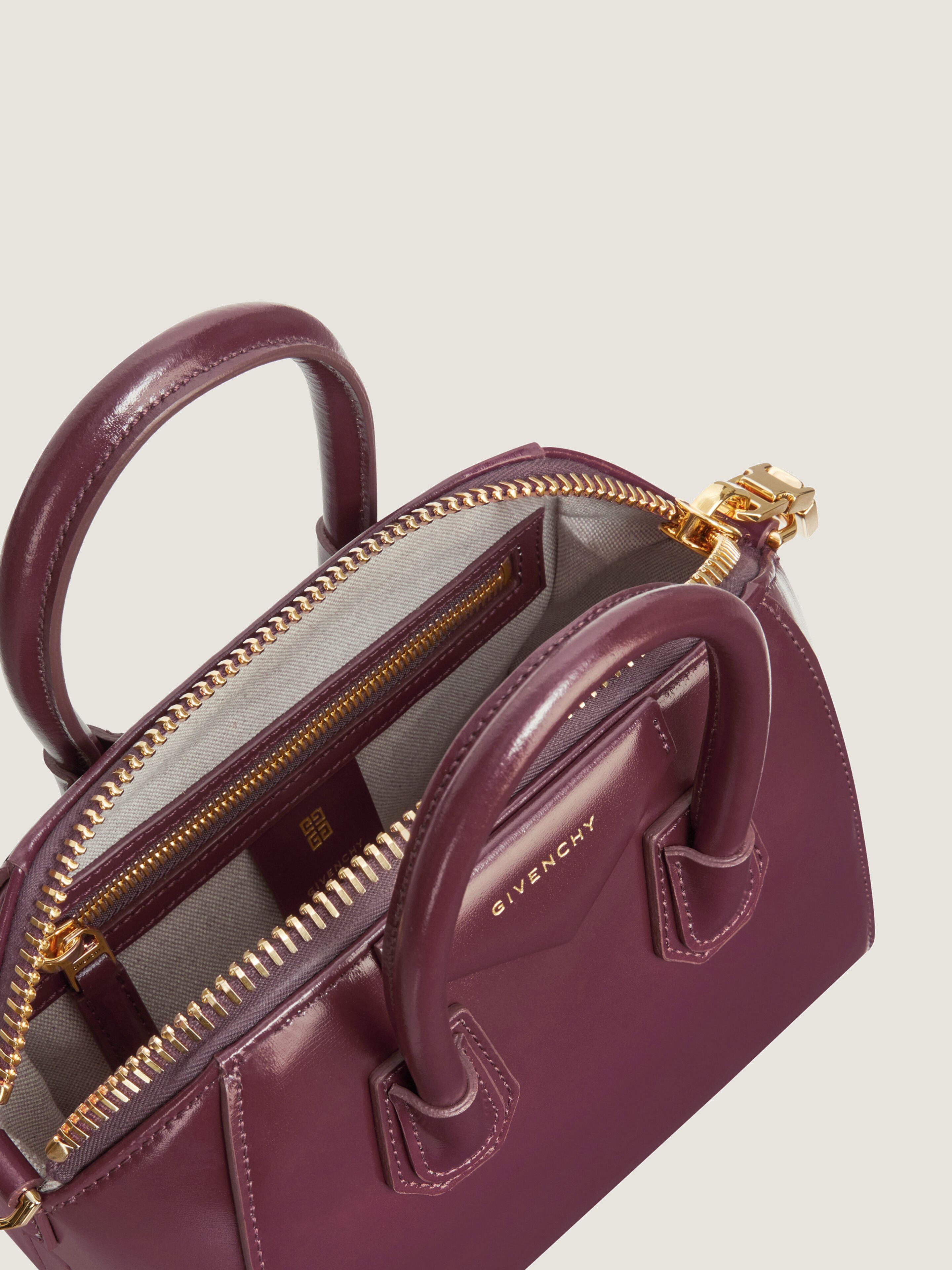 Mini Antigona bag in Box leather in - oxblood red | Givenchy US