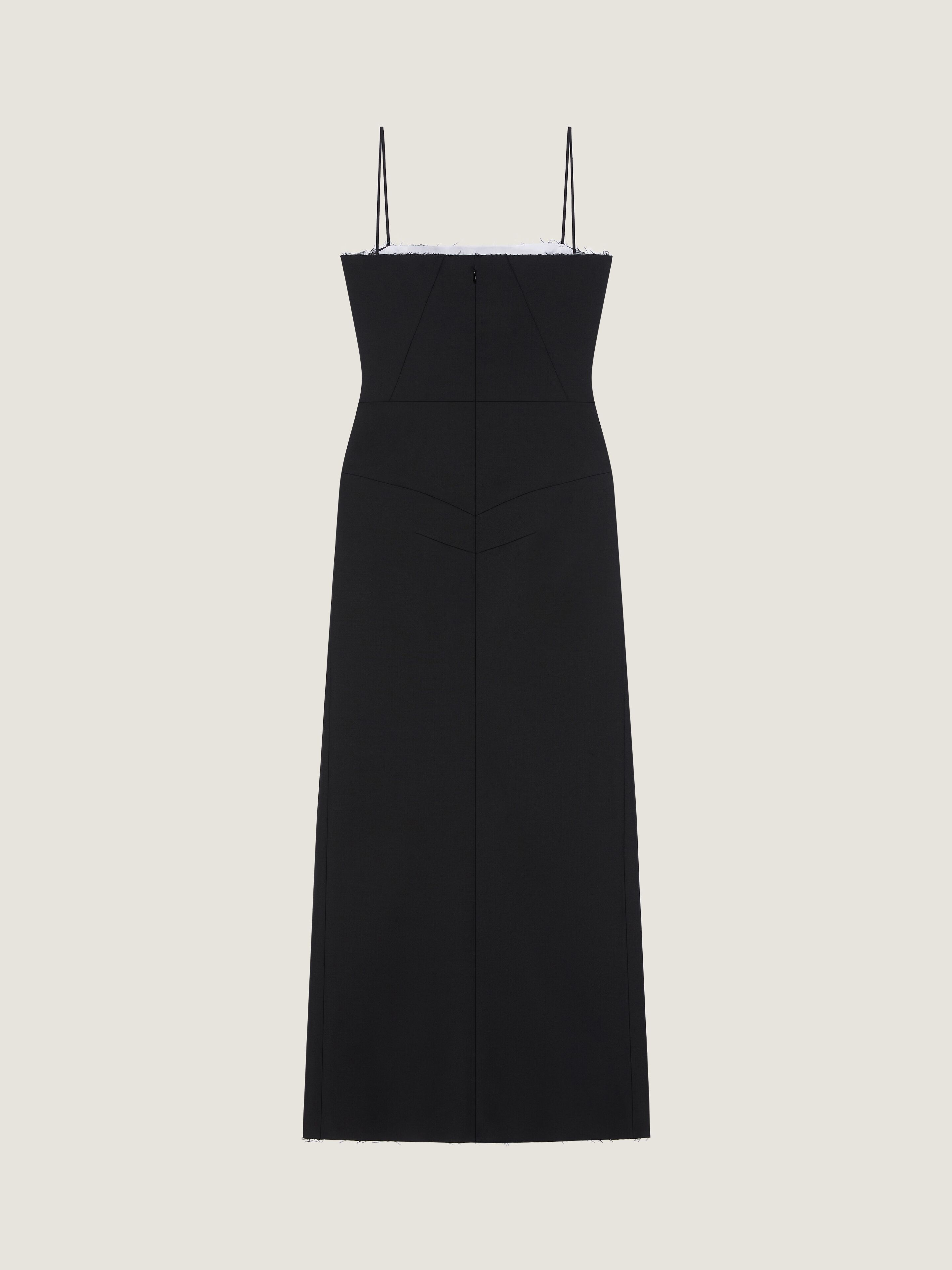 Sliced long wrapped dress in wool and mohair in - black