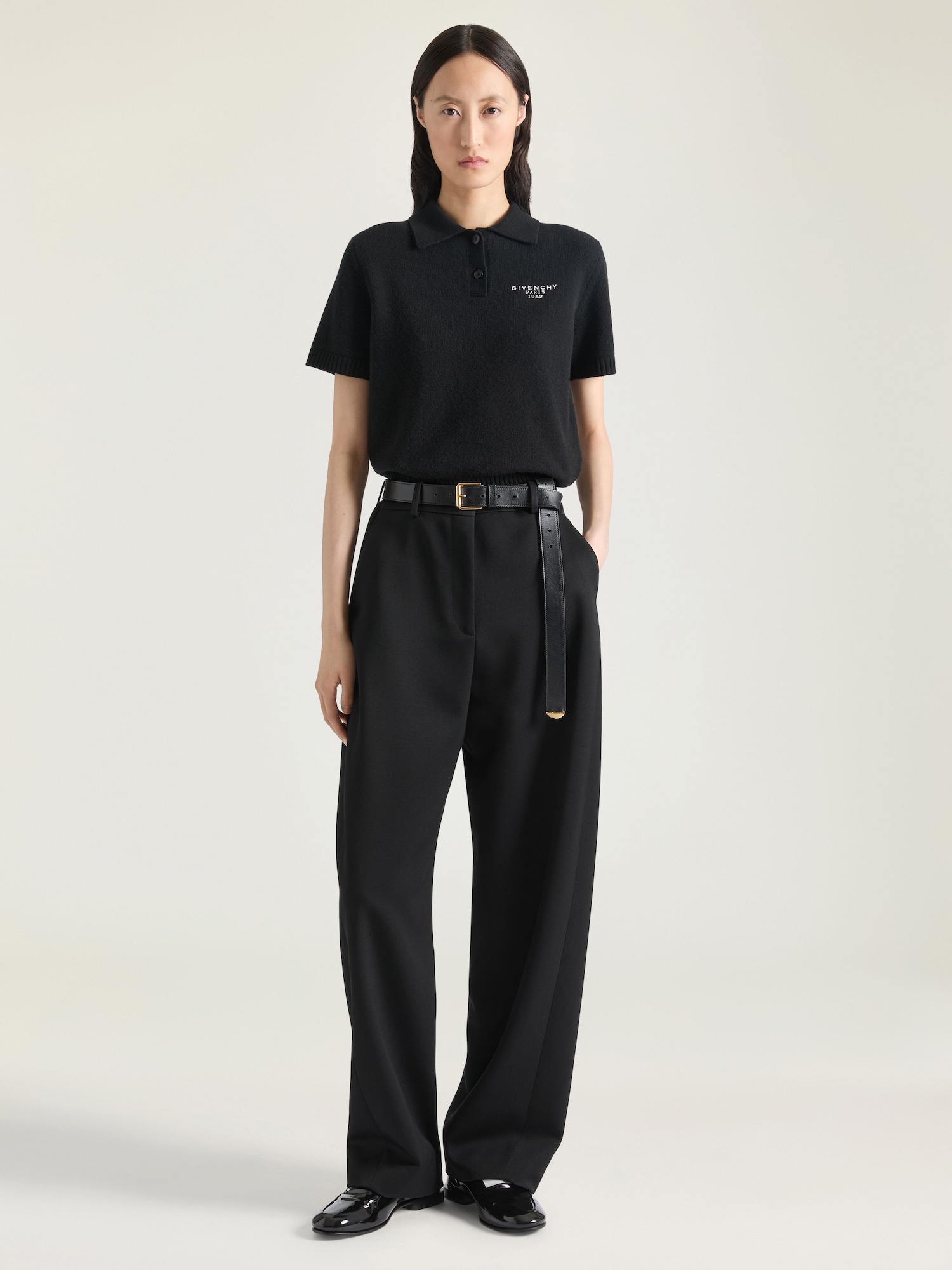 Polo top in wool and cashmere