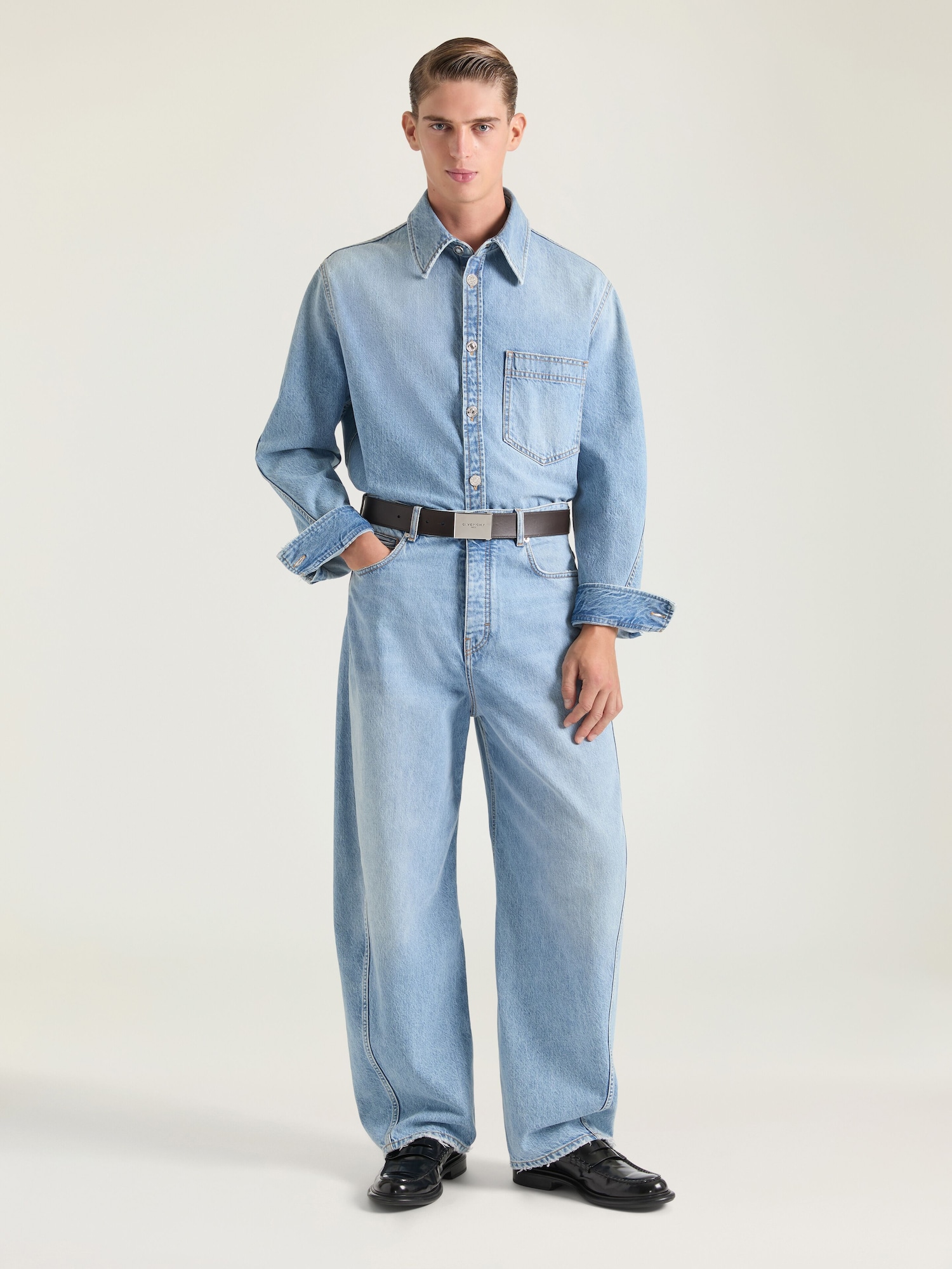 Couture Seam overshirt in light blue denim
