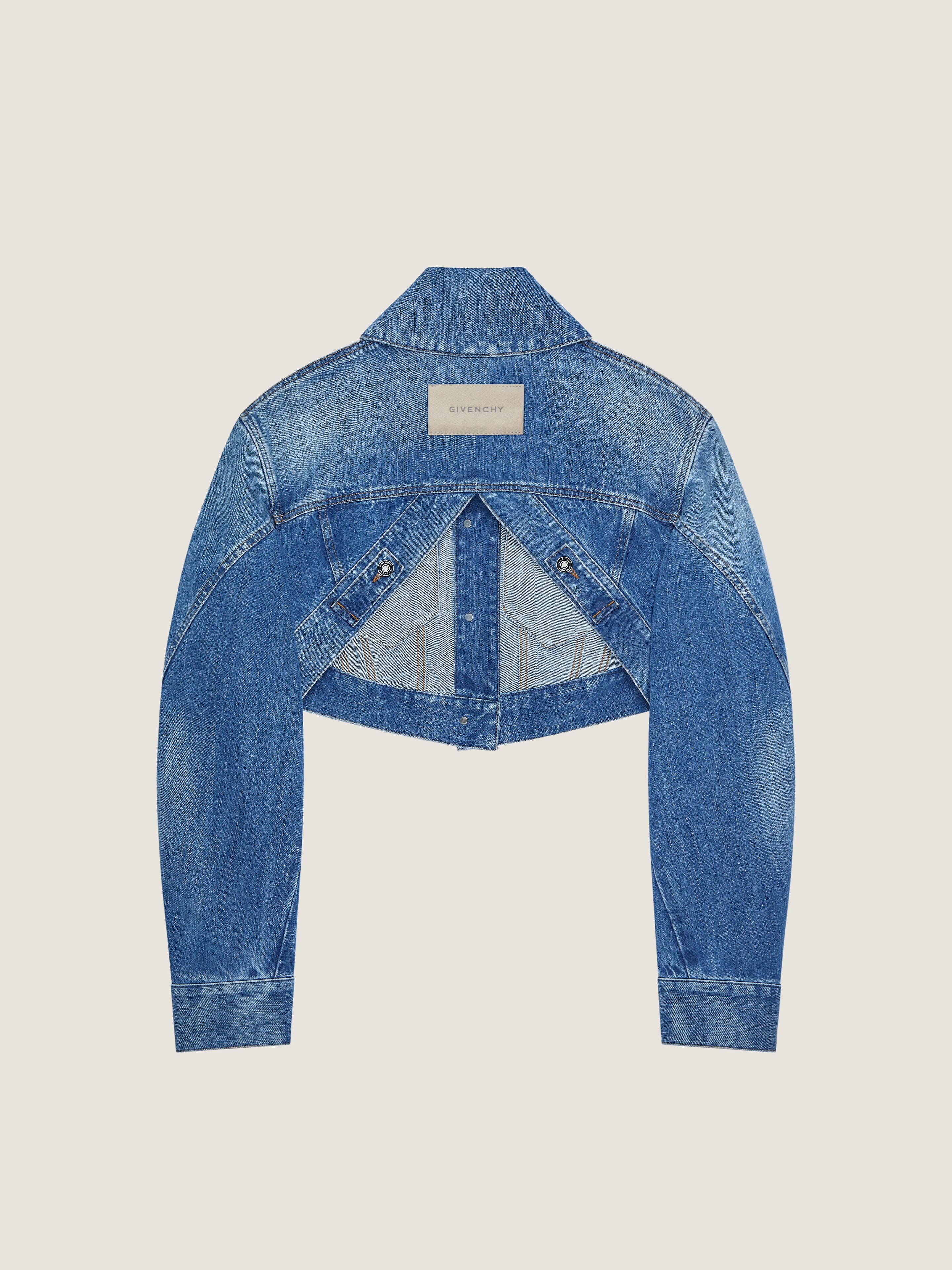 Cropped opened back jacket in medium blue denim in - medium blue