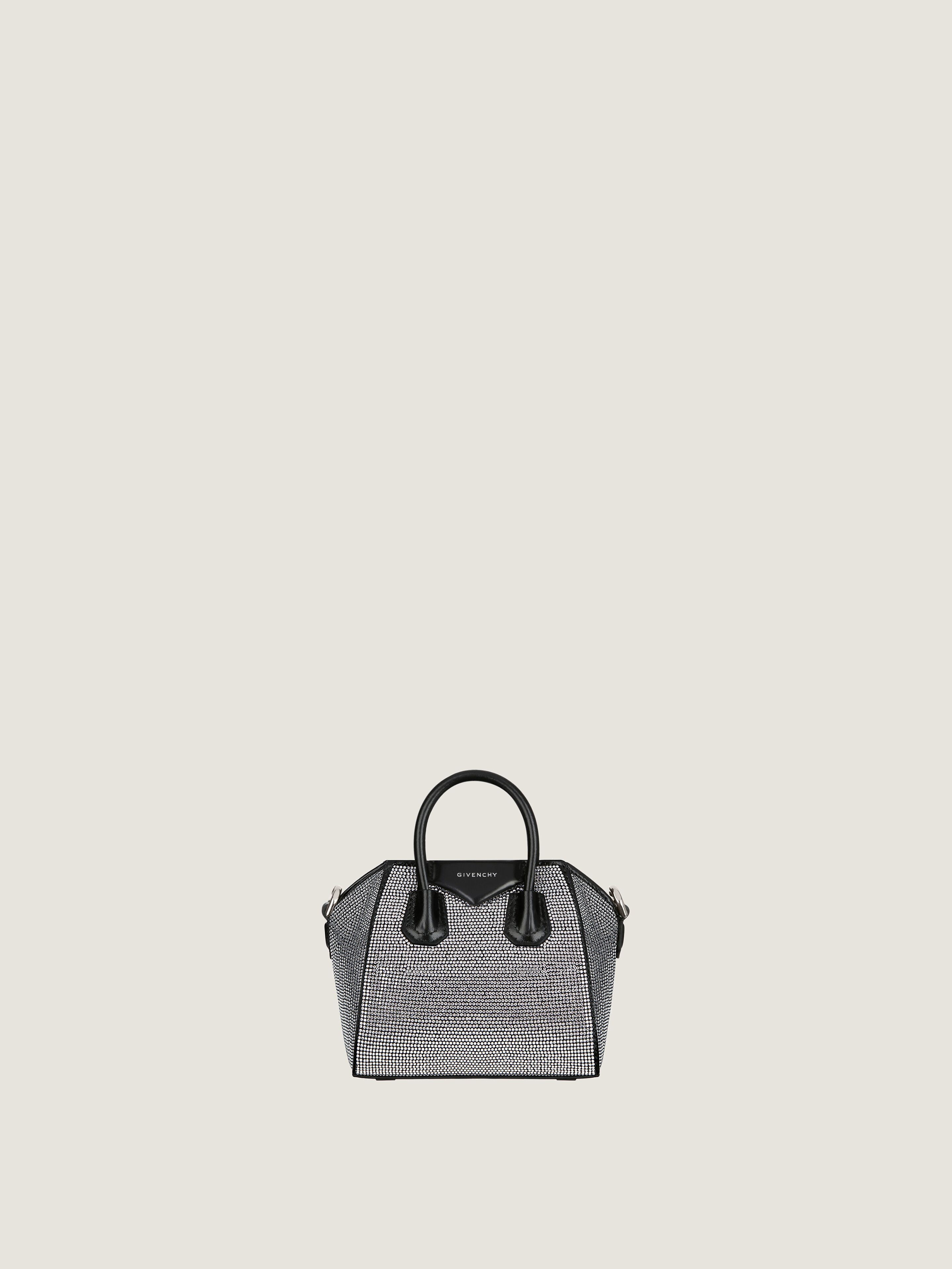 Micro Antigona bag in satin with strass in - black | Givenchy US